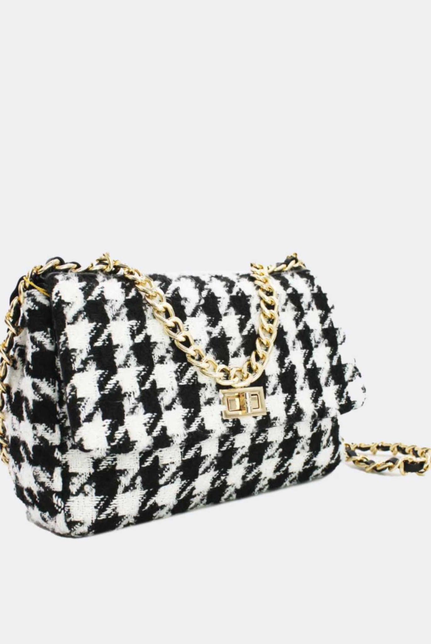 Houndstooth Tweed Crossbody Bag Black