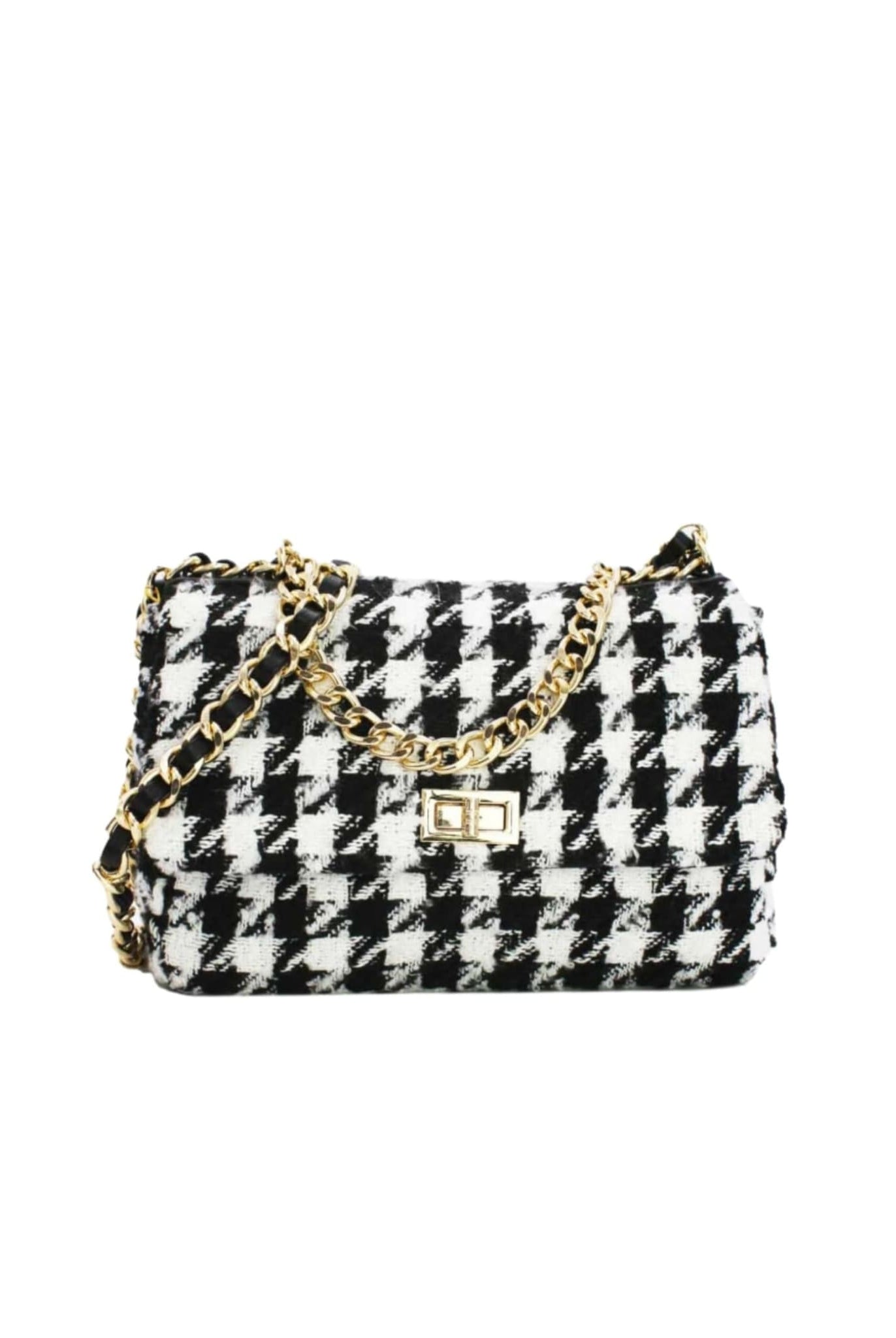 Houndstooth Tweed Crossbody Bag Black