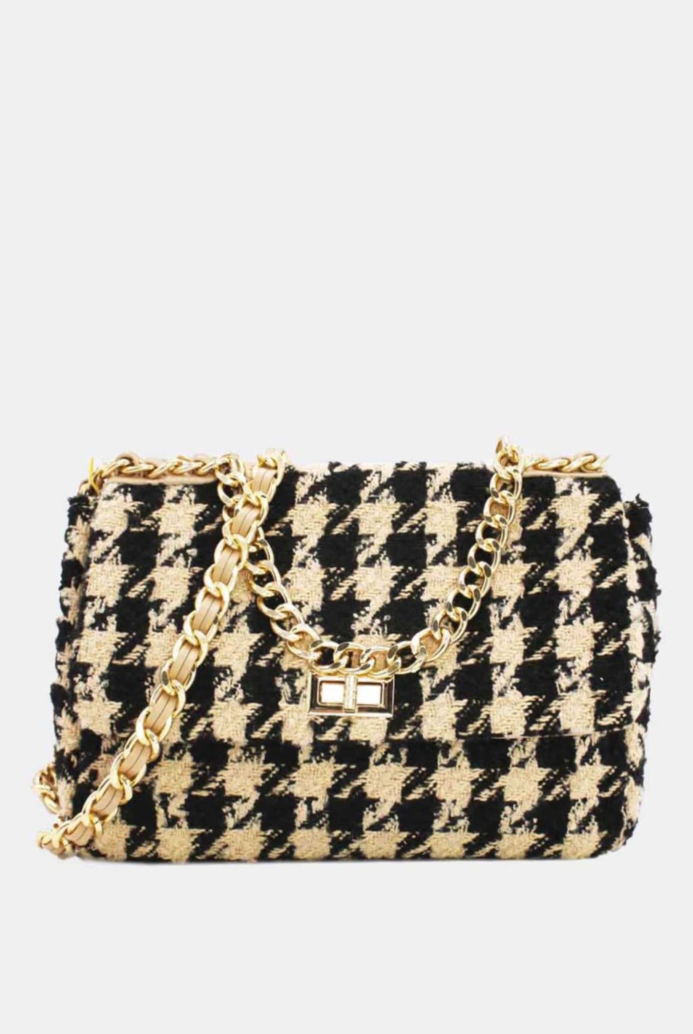 Houndstooth Tweed Crossbody Bag In Brown