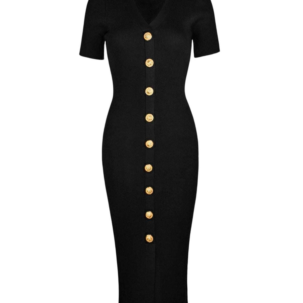 Knit Dress With Gold Buttons Black Coventina Collection