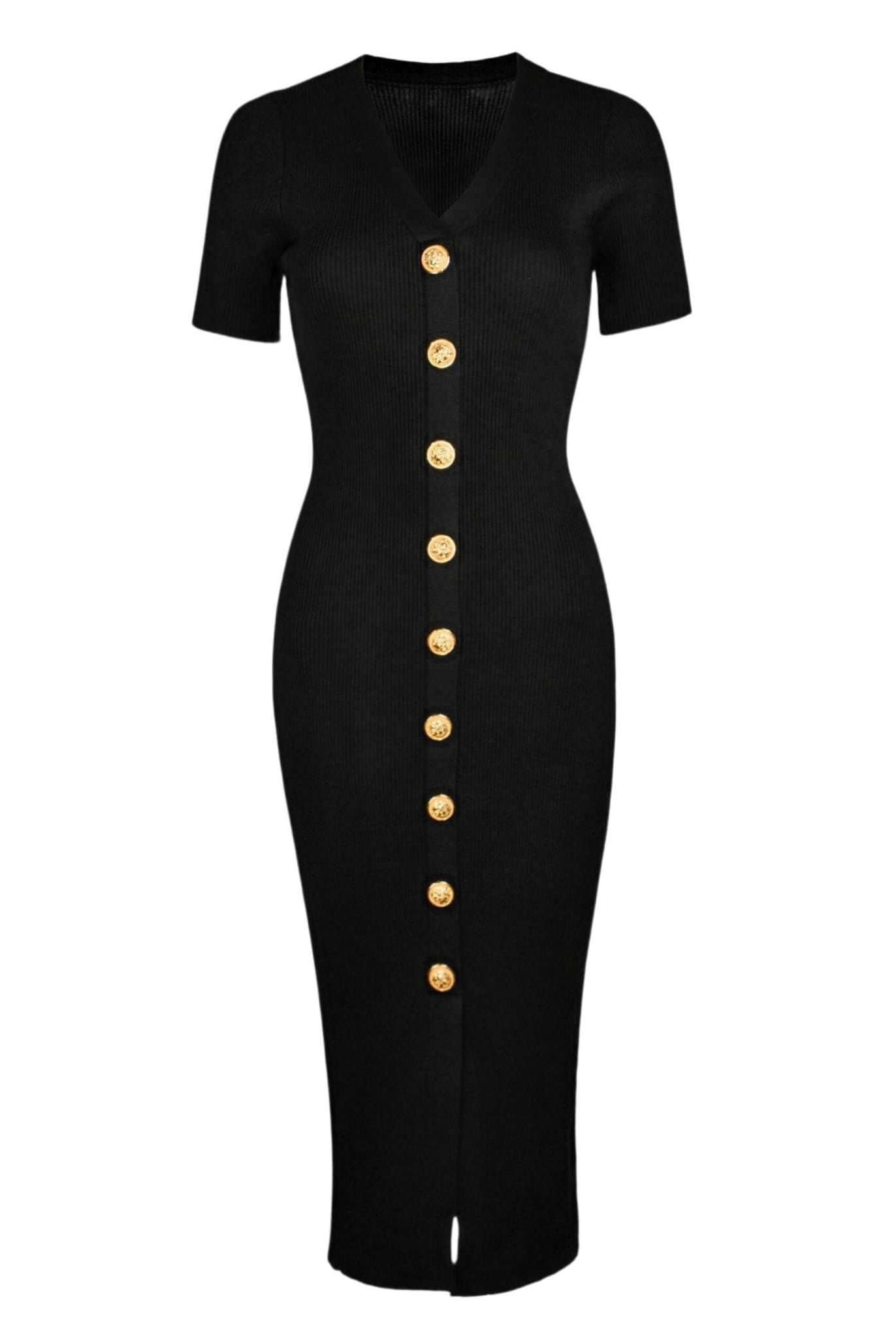 Knit Dress With Gold Buttons Black