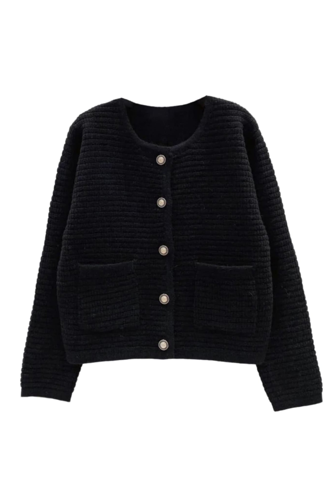 Knitted Sweater With Gold Buttons Black