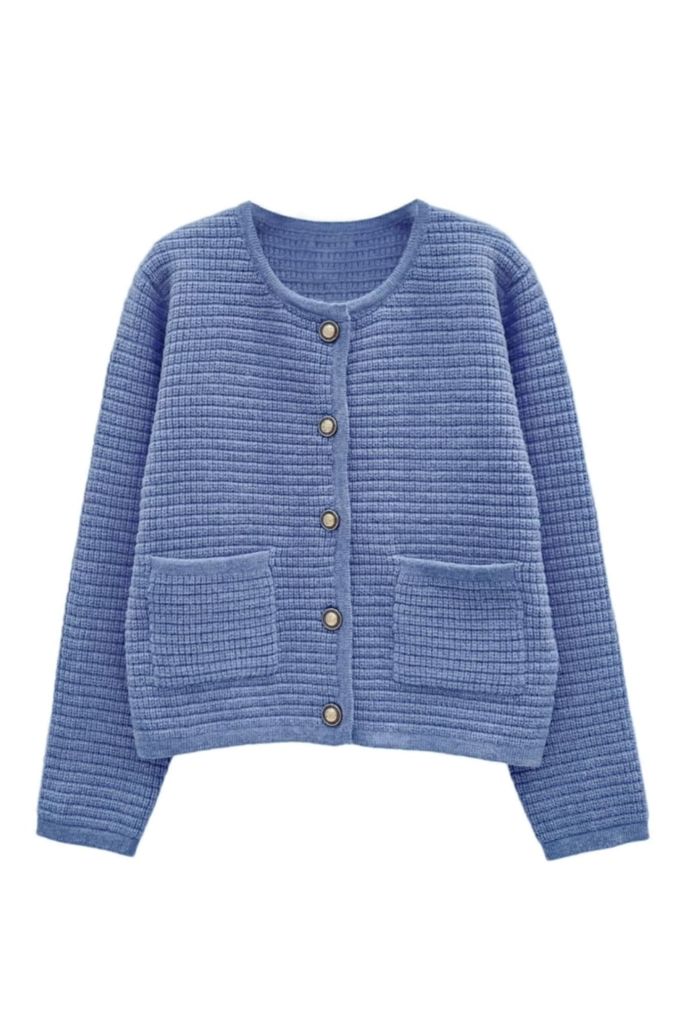 Knitted Sweater With Gold Buttons Blue