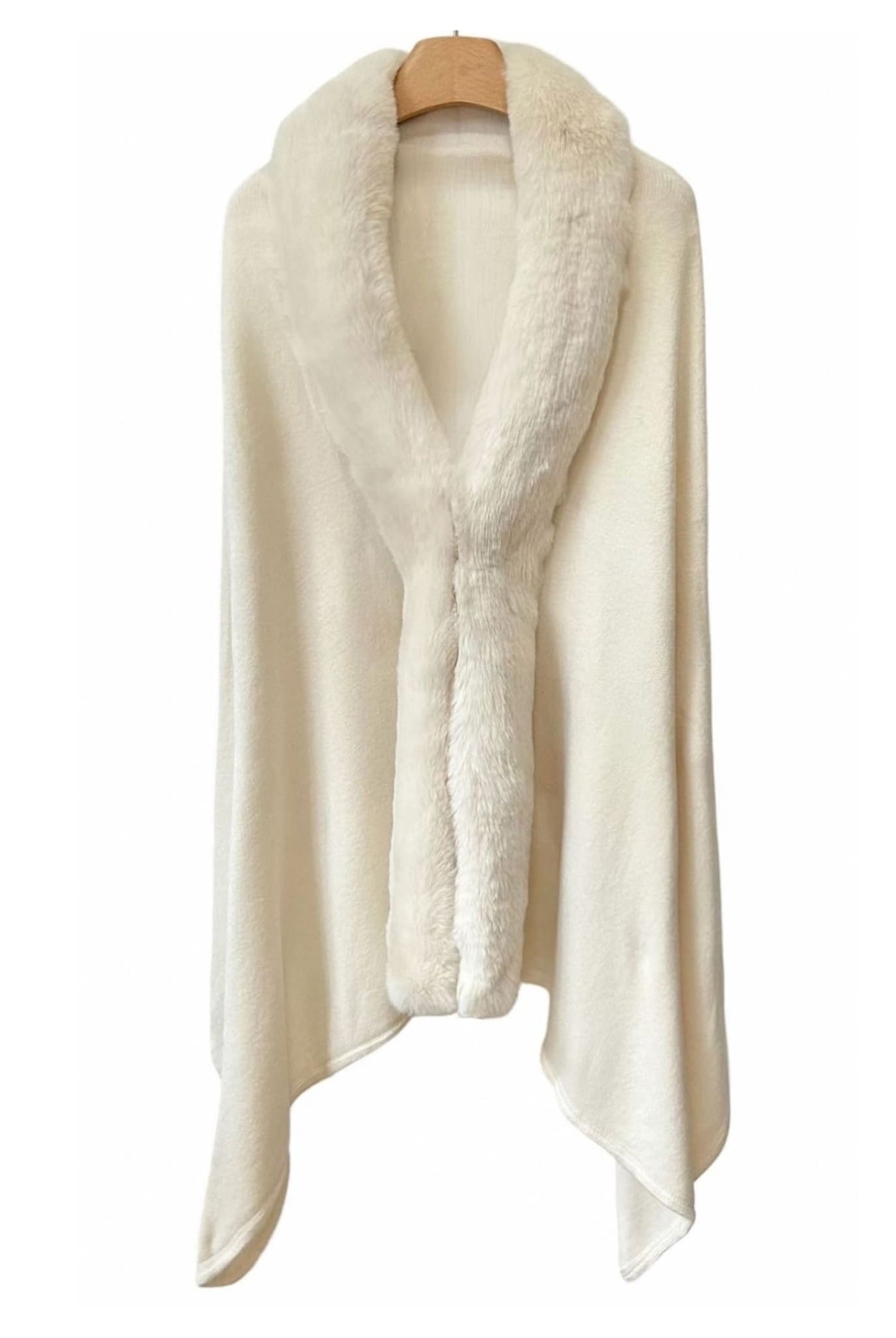 Poncho With Faux Fur Trim in beige