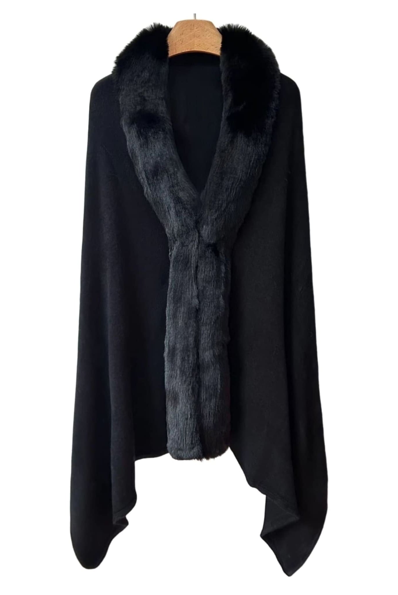 Poncho With Faux Fur Trim in black
