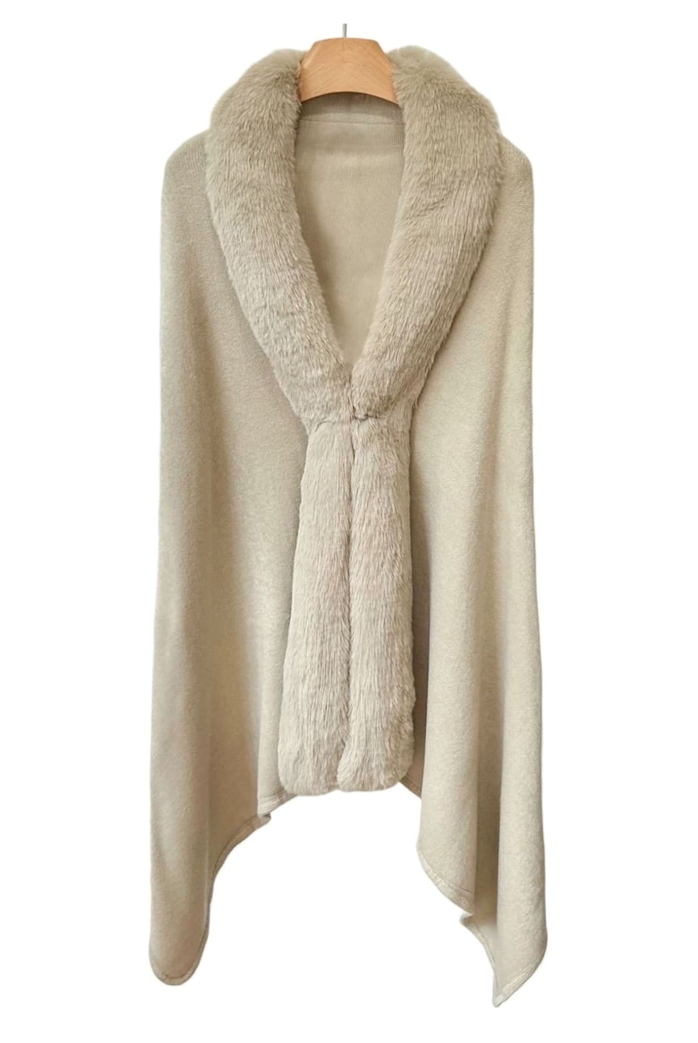 Poncho With Faux Fur Trim in taupe