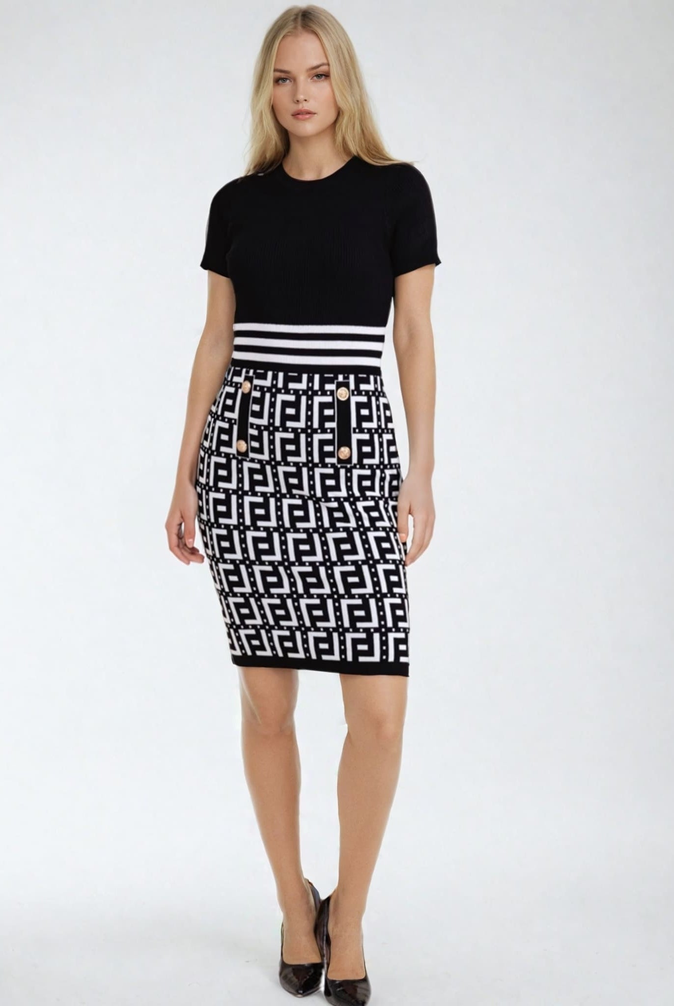 Printed Mini Dress Black