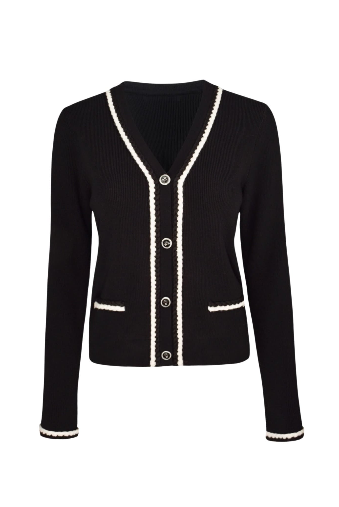 Rib Knit Cardigan In Black