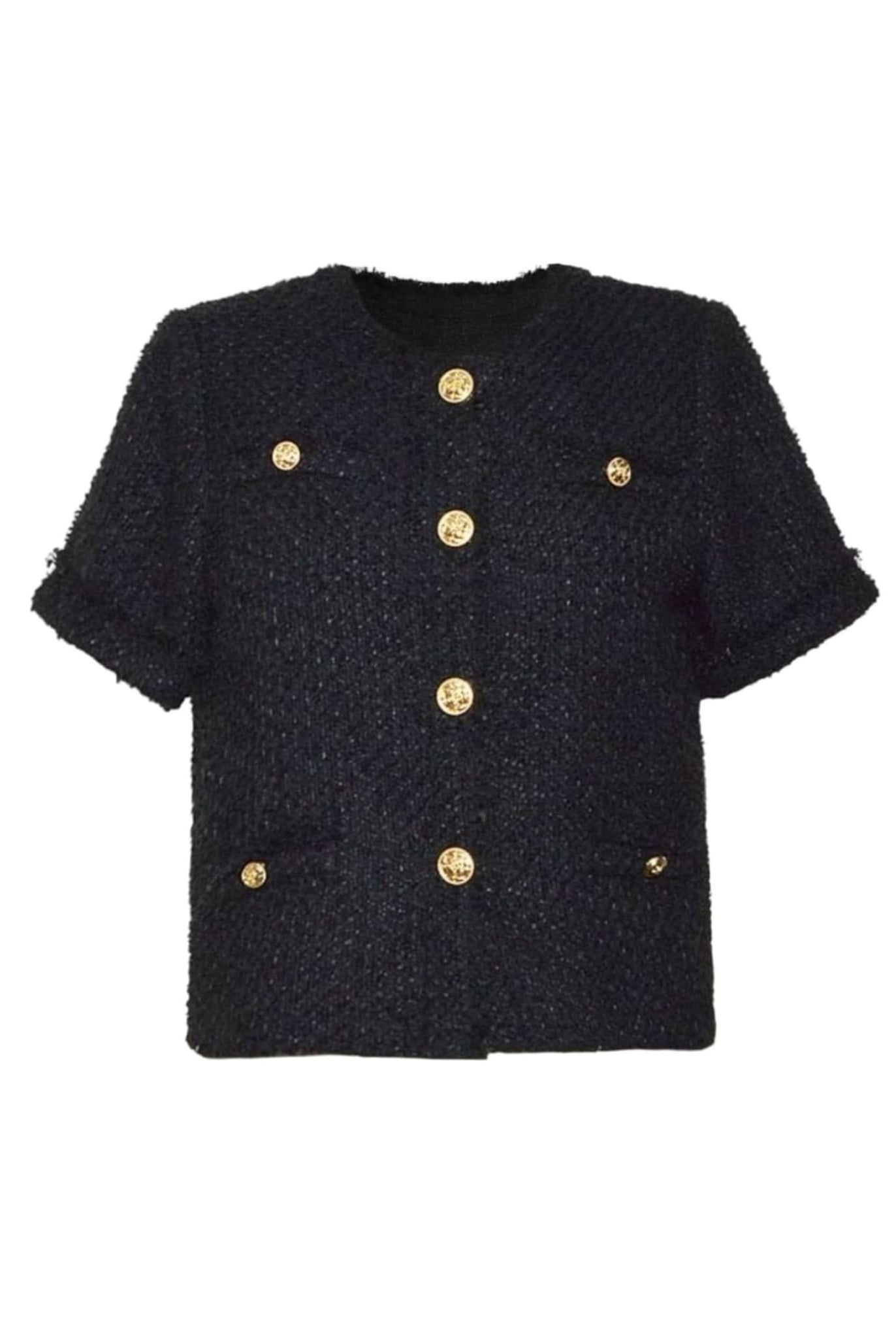 Short Sleeve Tweed Top Black