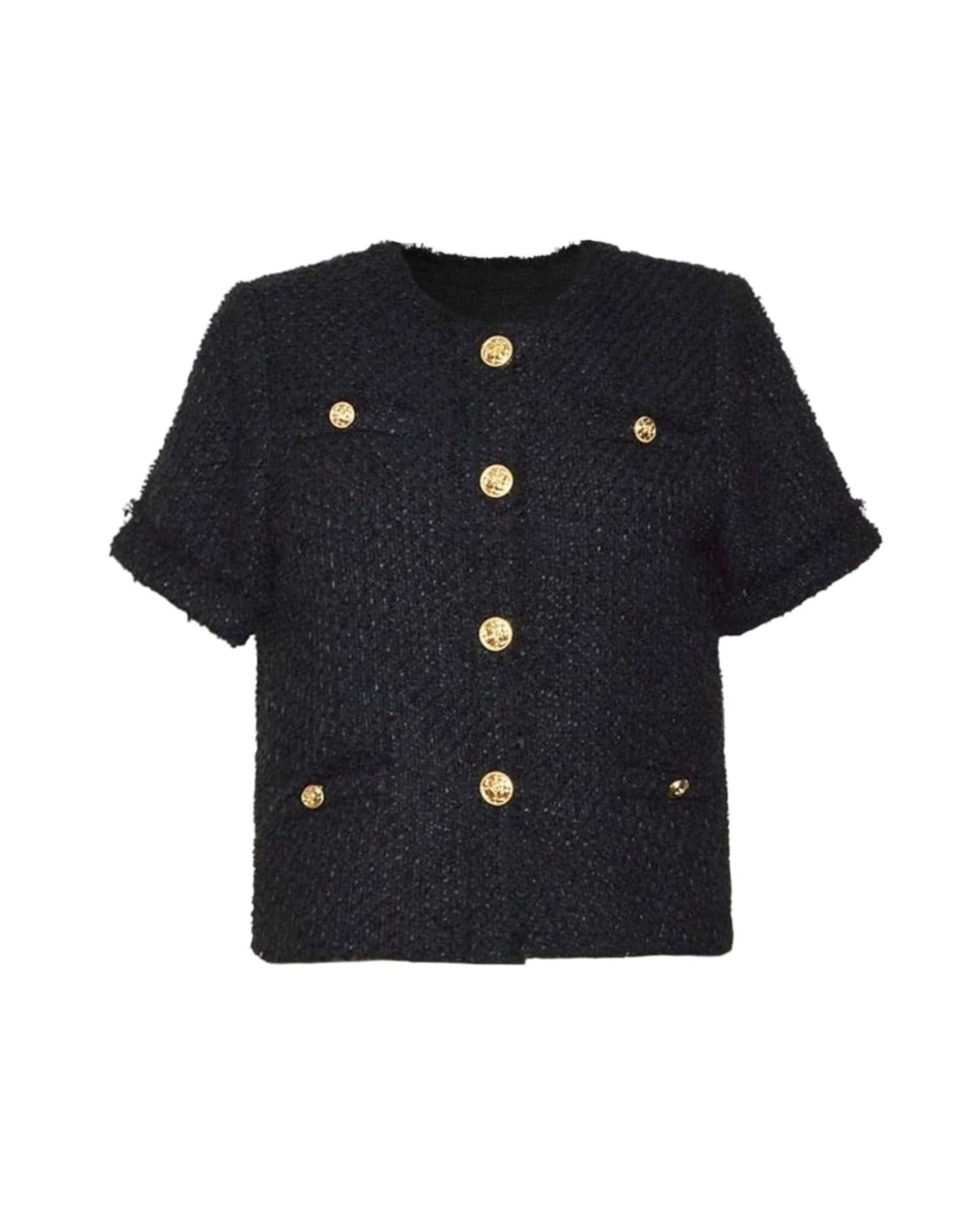 Short Sleeve Tweed Top Black