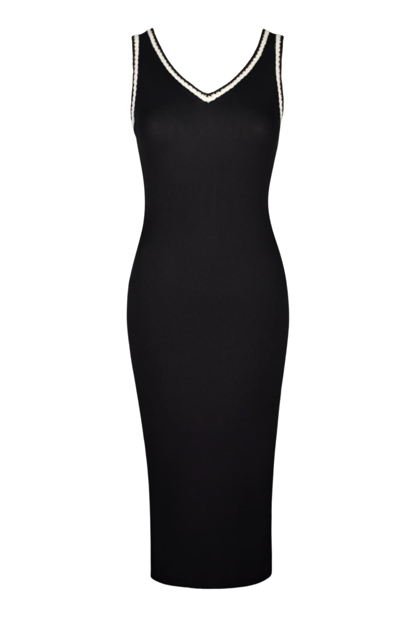 Sleeveless Rib Knit Dress In Black