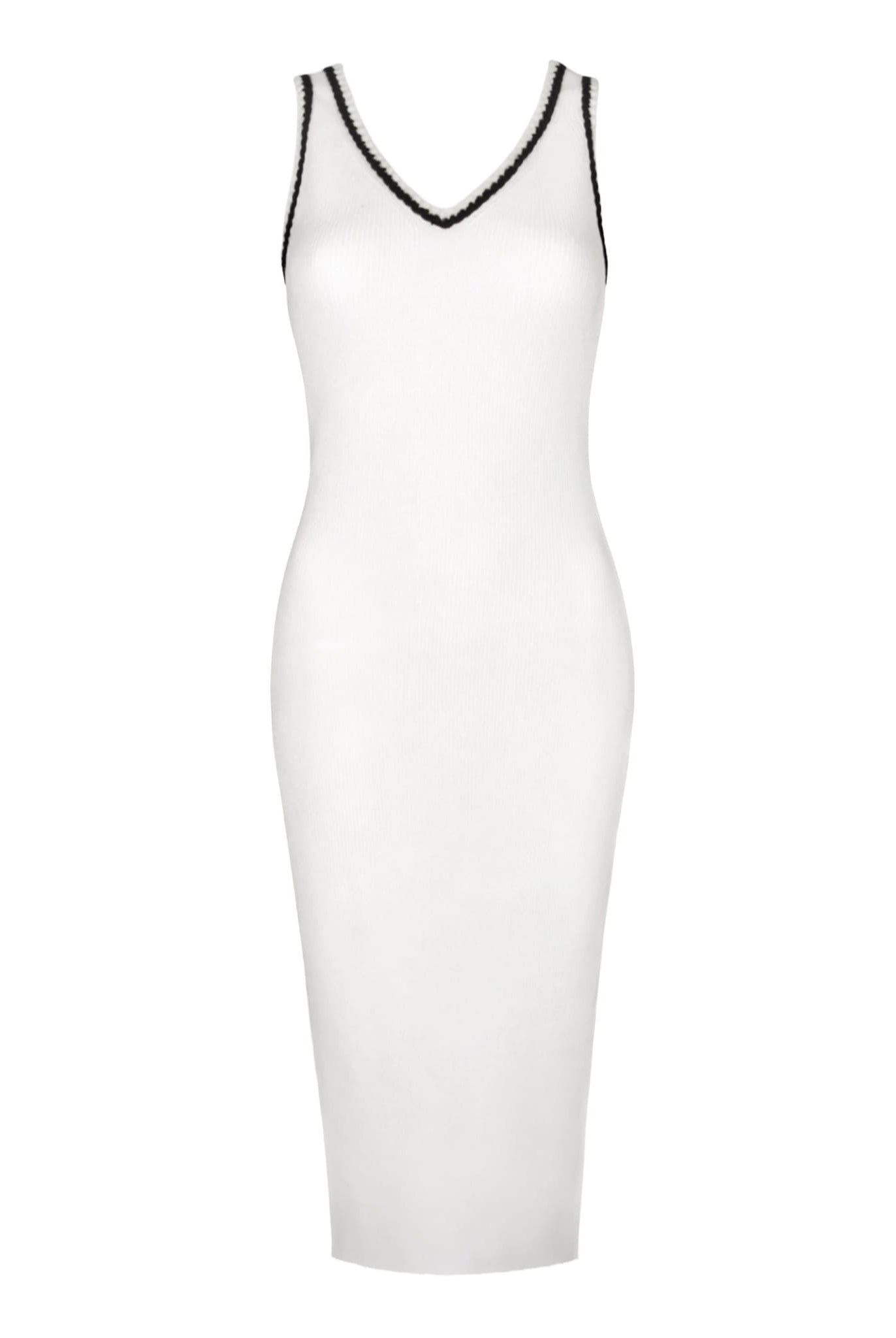 Sleeveless Rib Knit Dress In White
