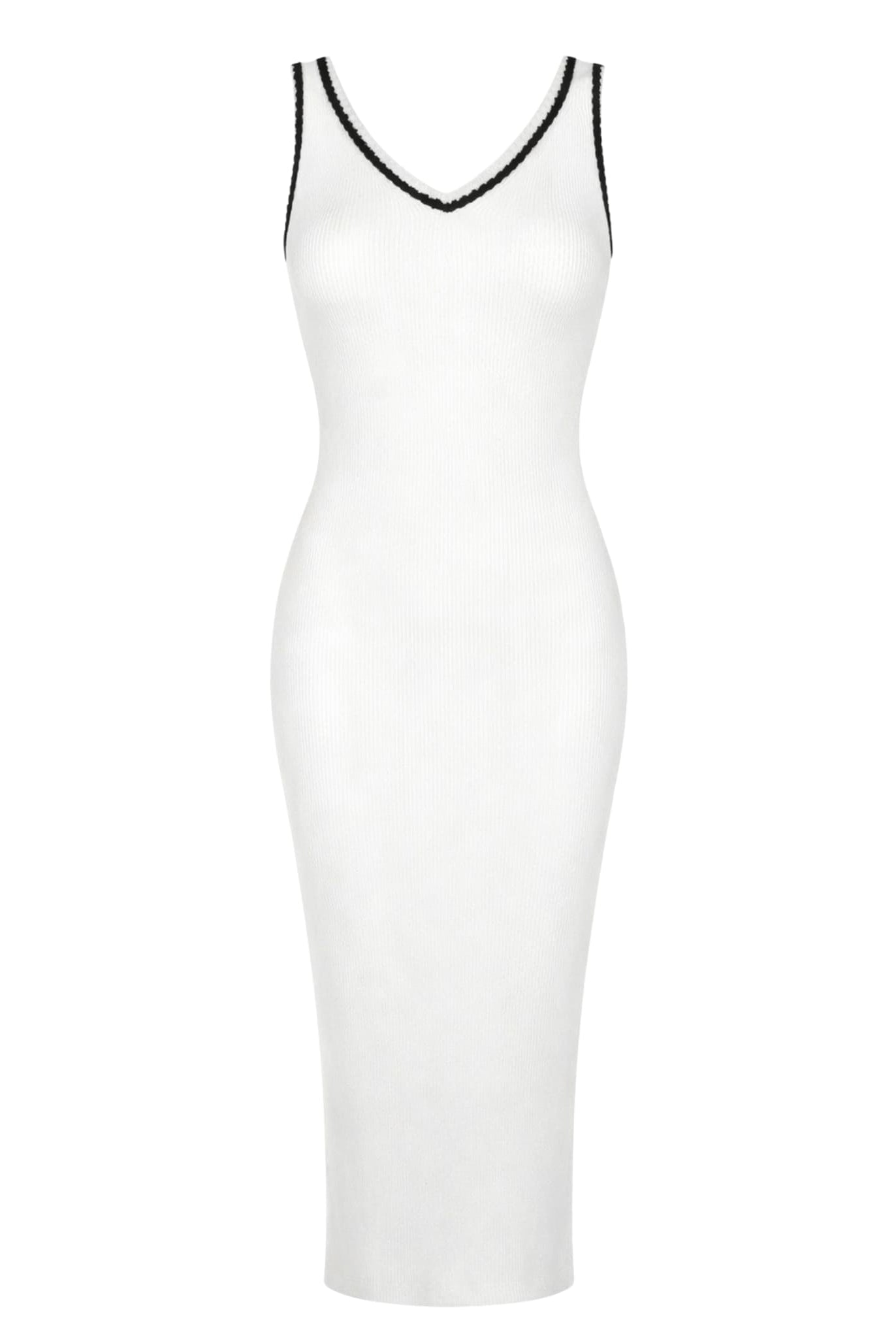 Sleeveless Rib Knit Dress In White