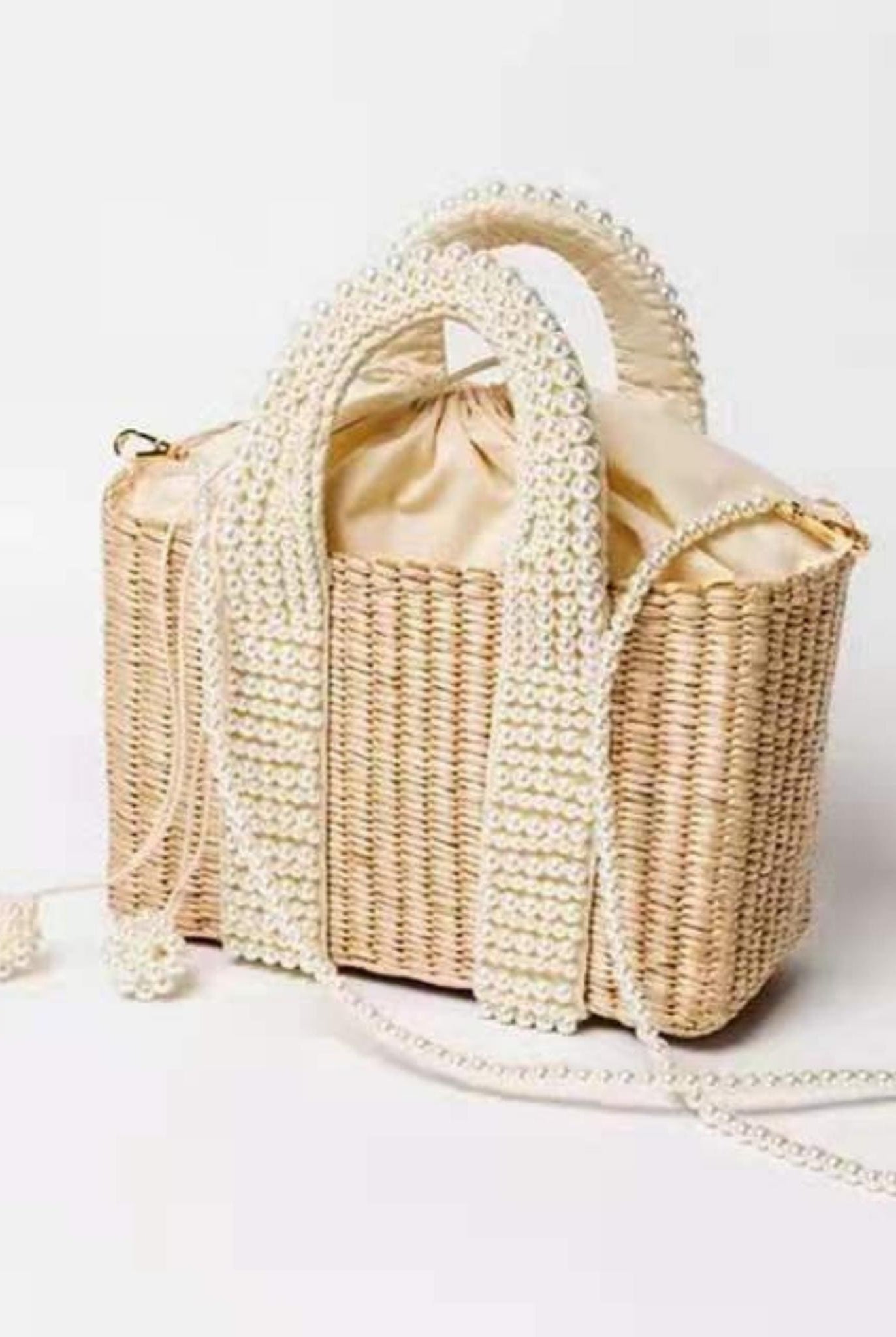 Straw Bag With Pearl Handles