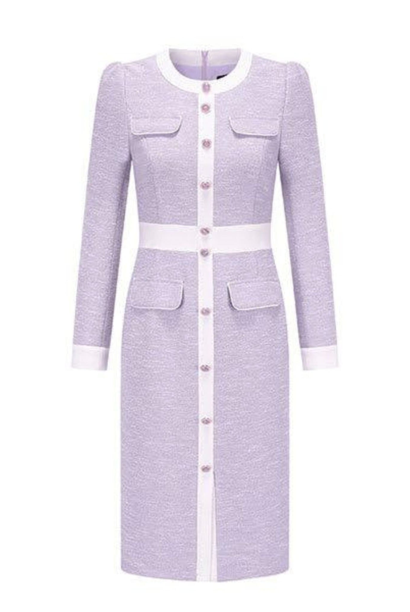 Textured Midi Dress With Contrasting Trim