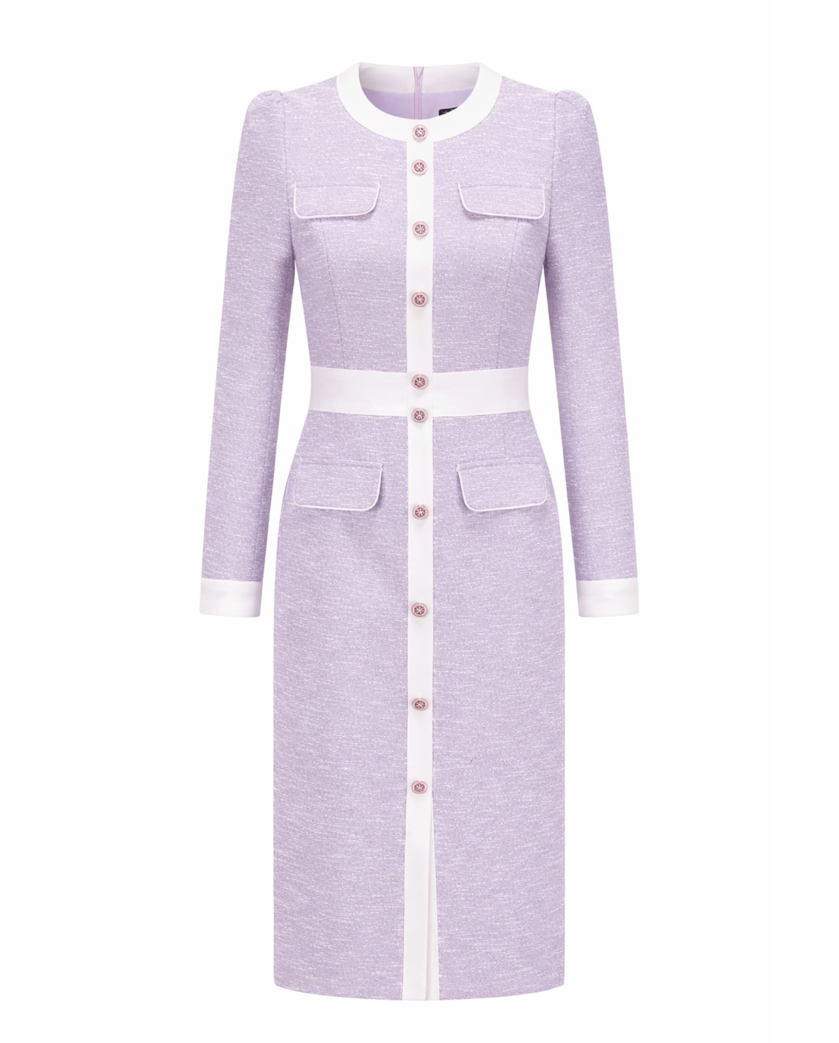 Textured Midi Dress With Contrasting Trim