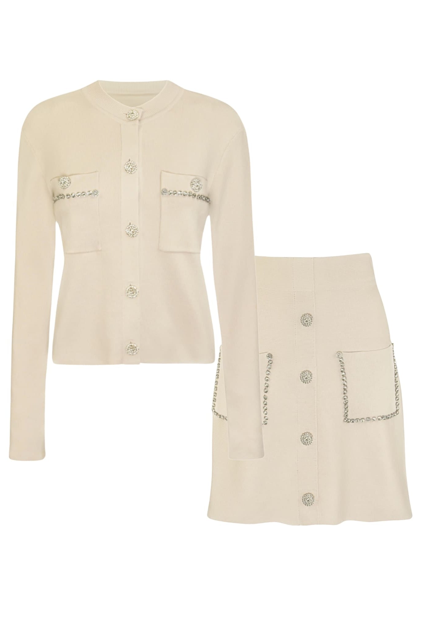 Embellished Skirt Set In Beige