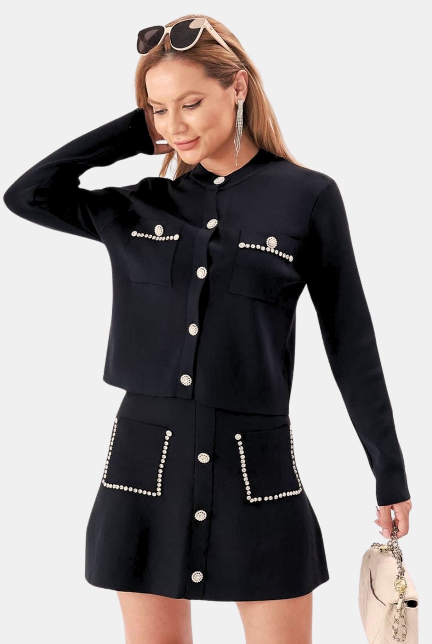 Embellished Skirt Set In Black