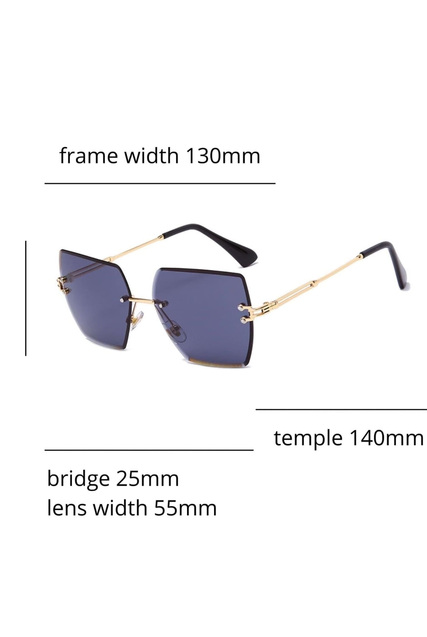 Square Rimless Sunglasses In Grey Size