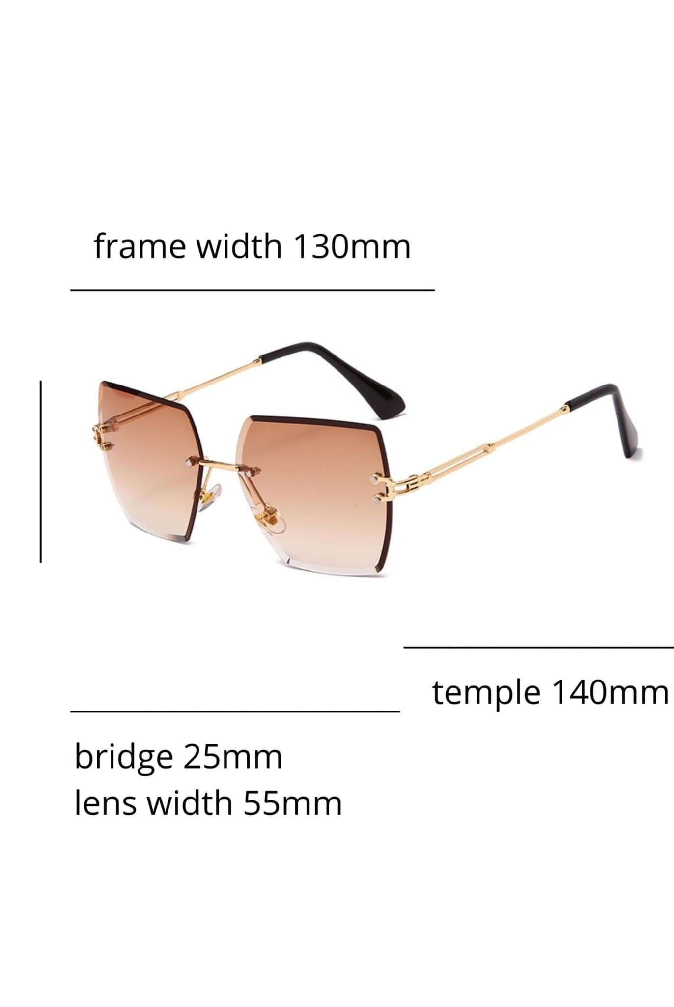 Square Rimless Sunglasses In Tan Size