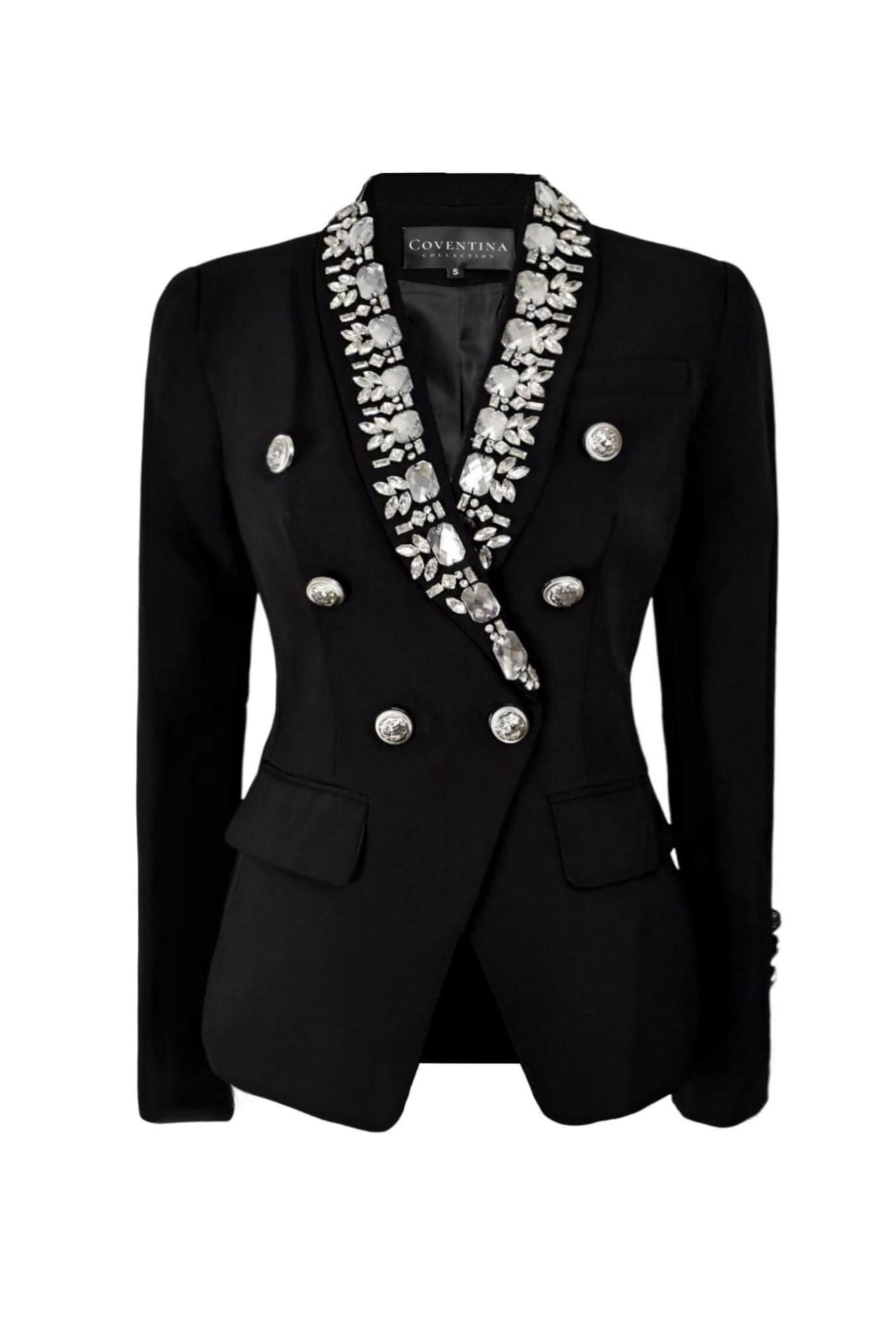 Black Blazer With Embellished Collar
