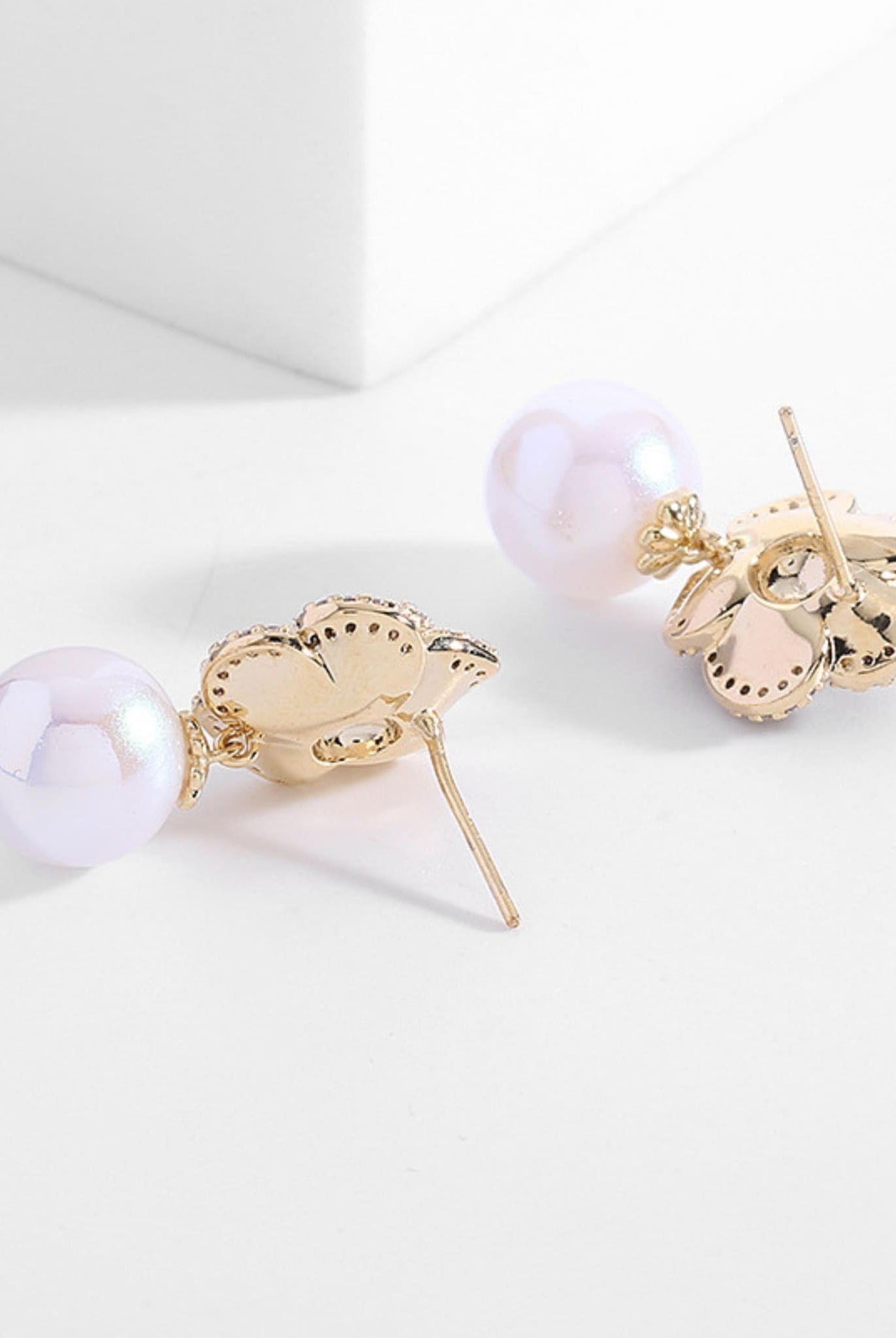 Black Camellia Flower Pearl Earrings