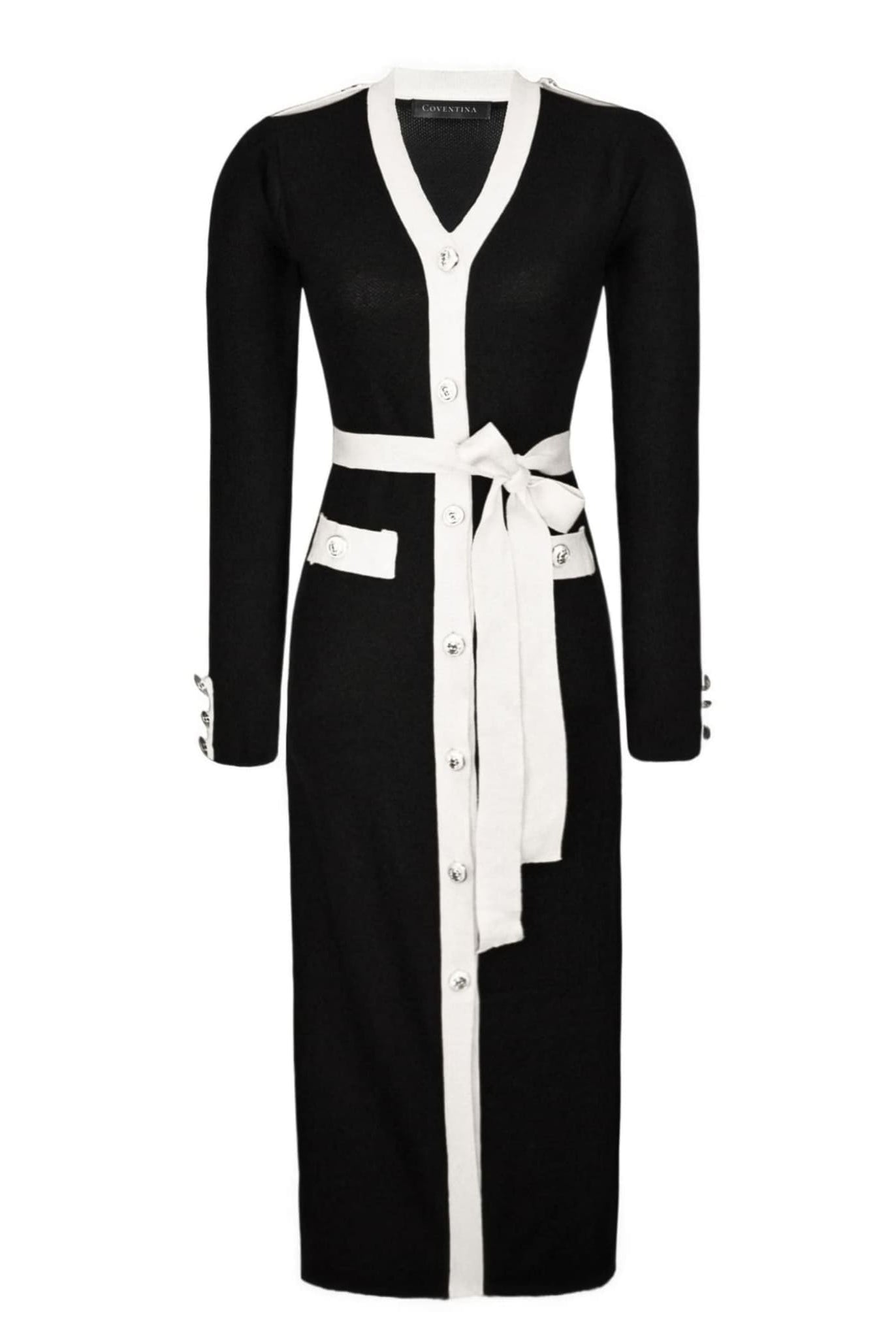 Cardigan Dress With Contrasting Trim Black