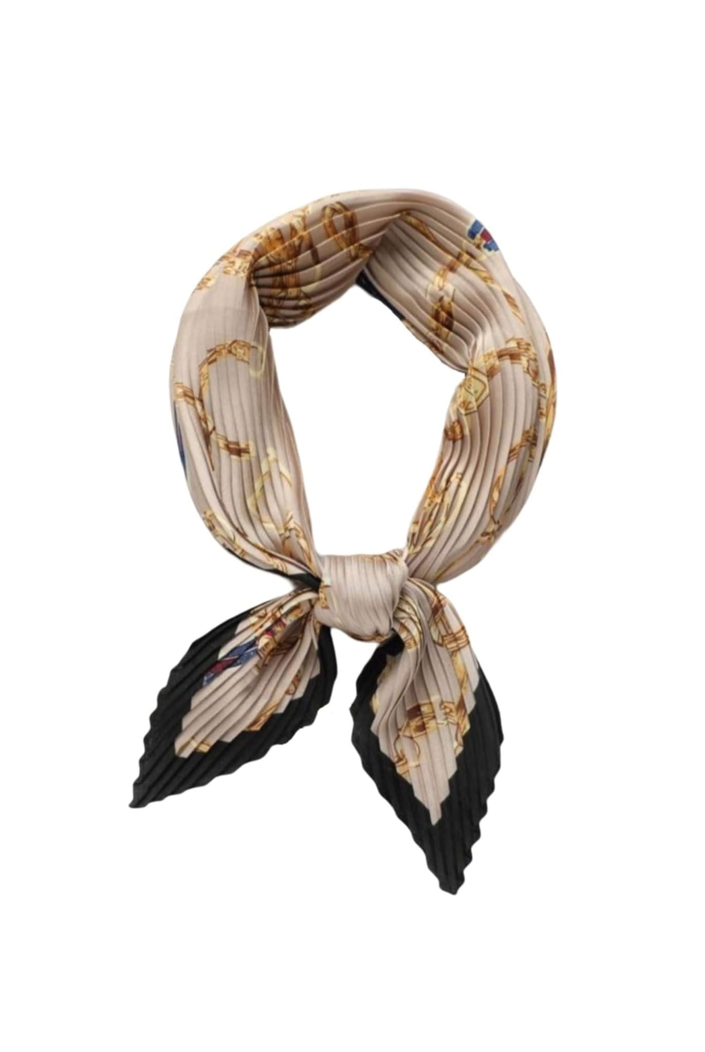 Equestrian Print Pleated Scarf In Beige