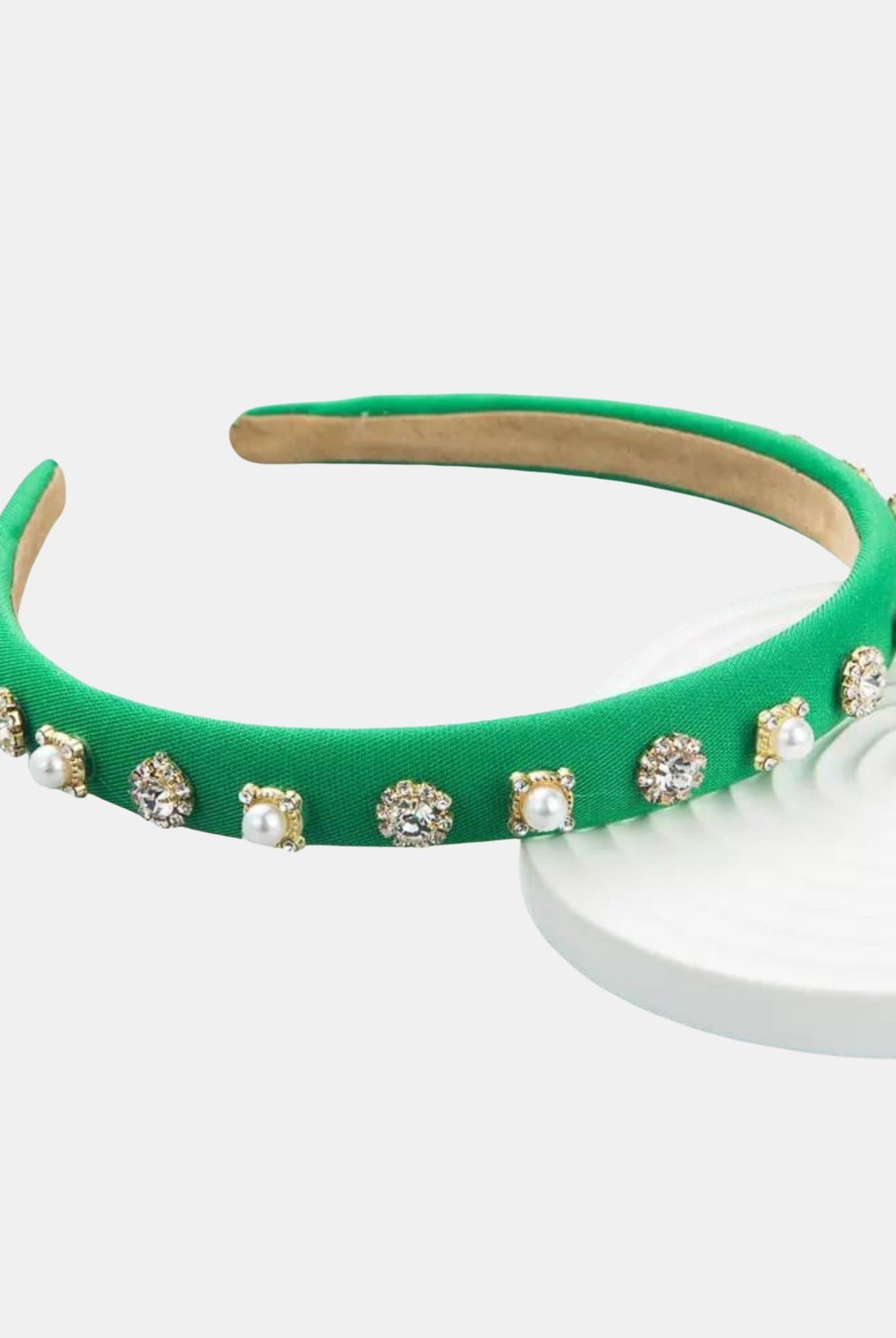 Green Crystal & Pearl Decorated Hairband