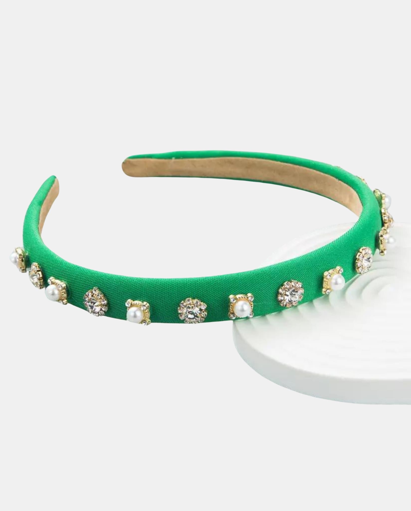 Green Crystal & Pearl Decorated Hairband