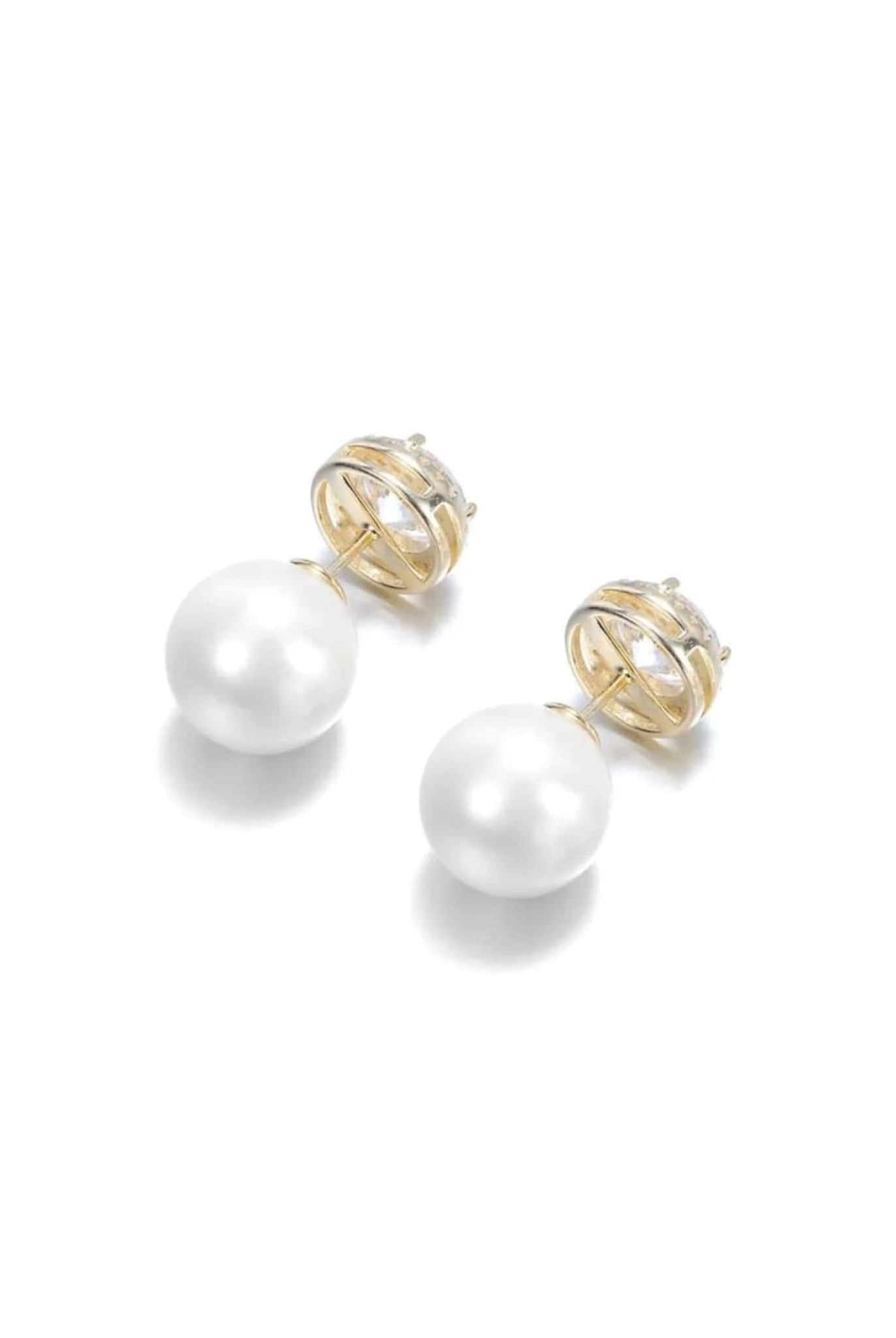 Luxury Crystal & Pearl Stud Earrings Gold