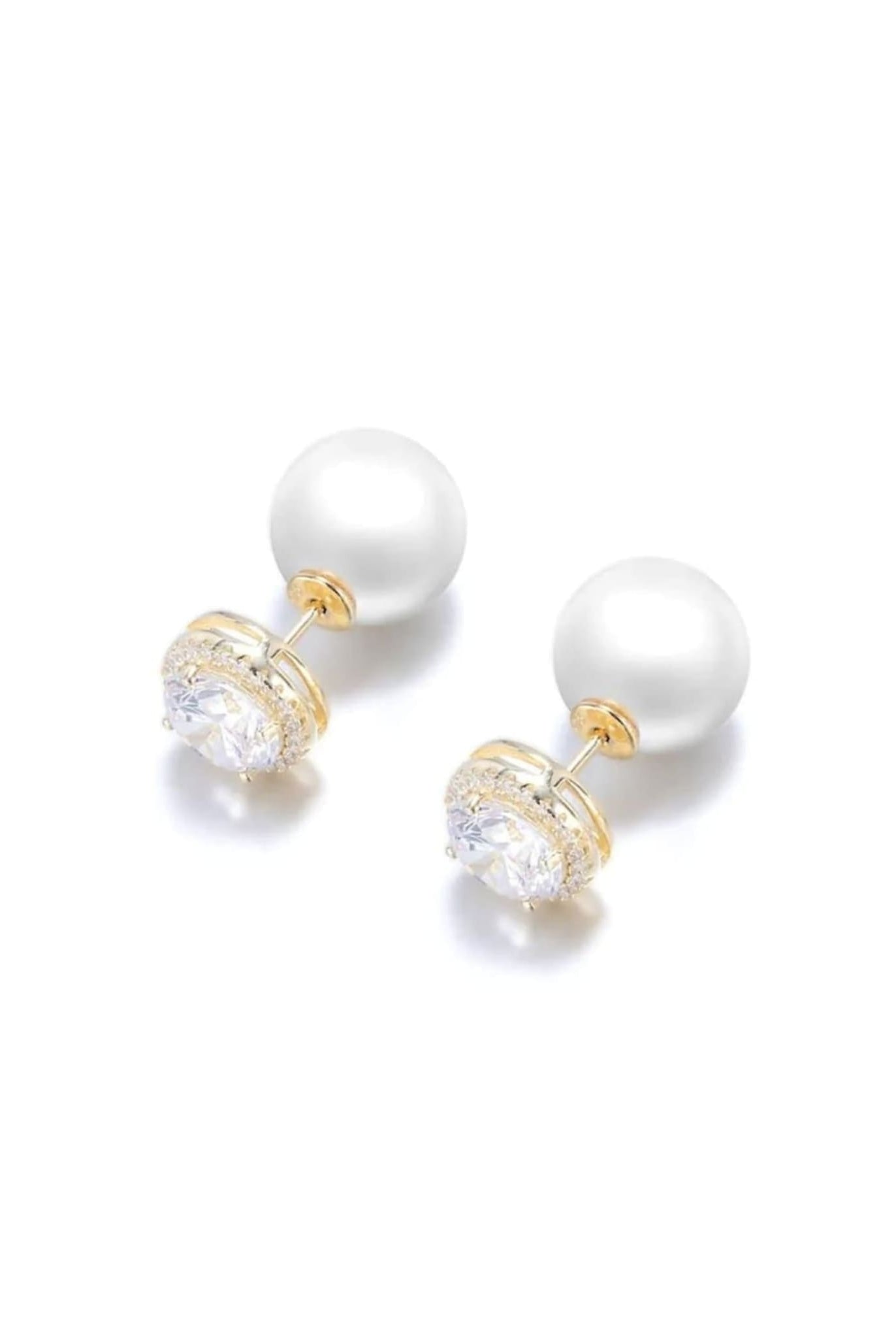 Luxury Crystal & Pearl Stud Earrings Gold