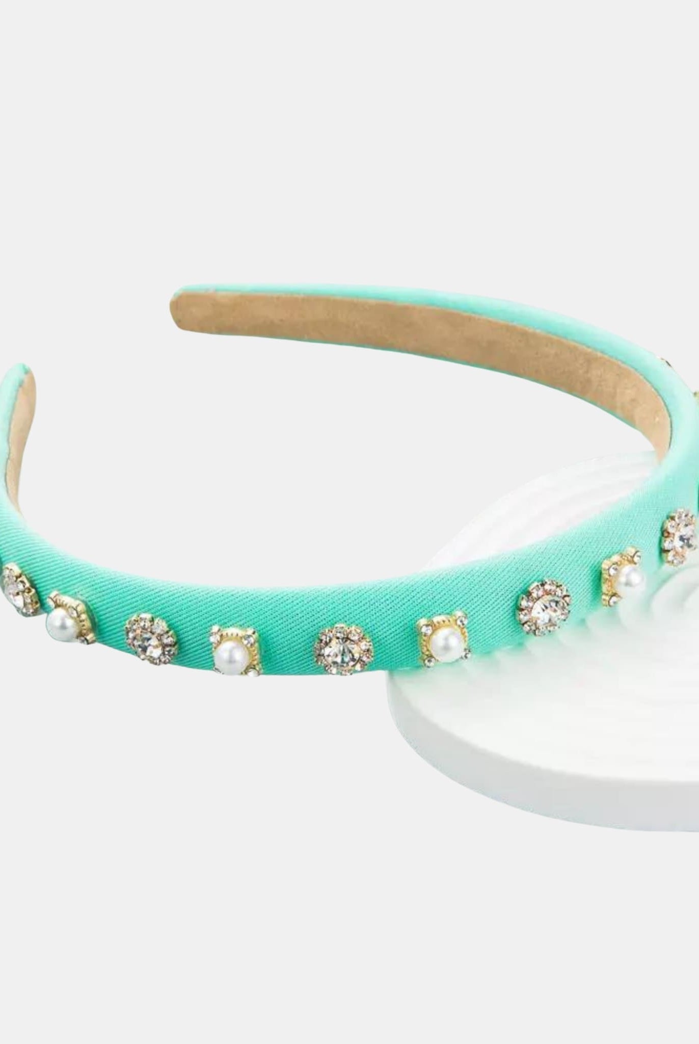 Mint green Crystal & Pearl Decorated Hairband