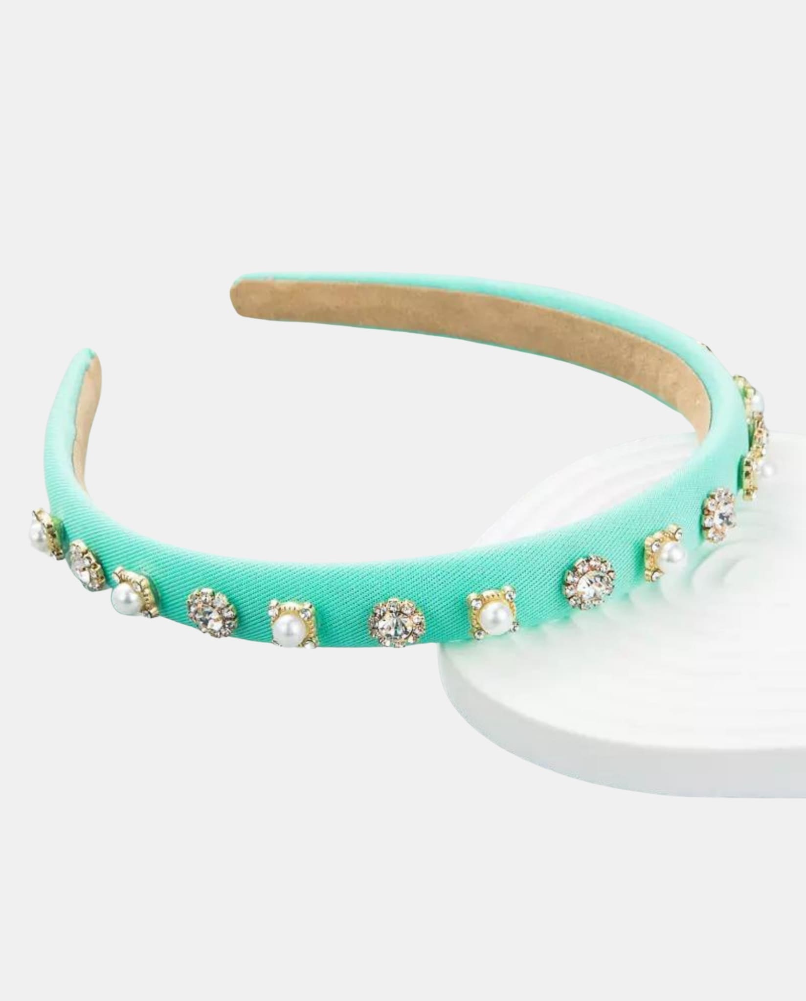 Mint green Crystal & Pearl Decorated Hairband