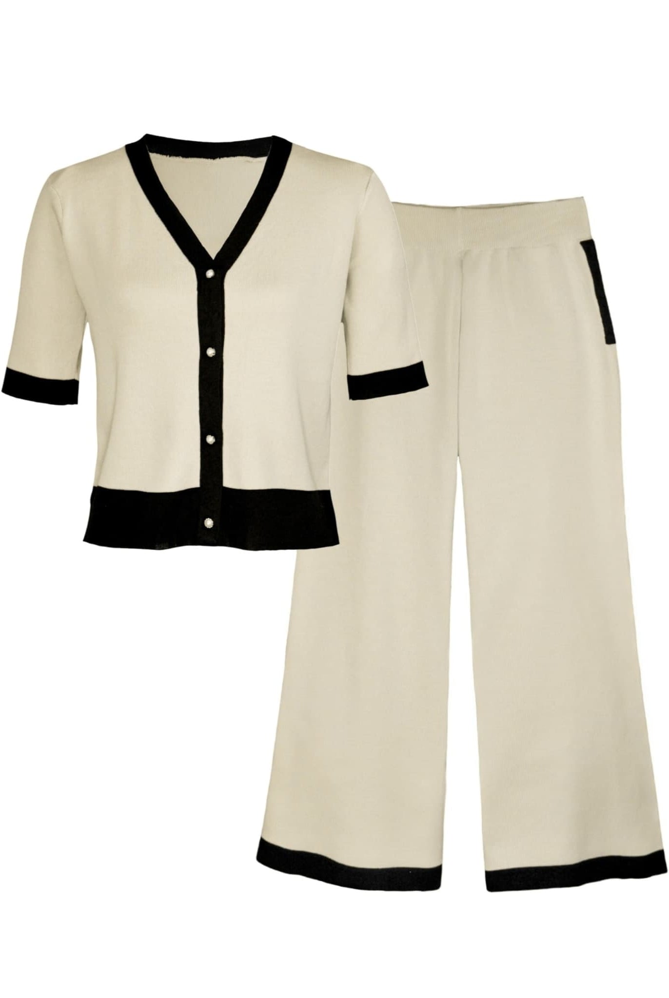 Short Sleeve Two-Piece Knitted Set Beige