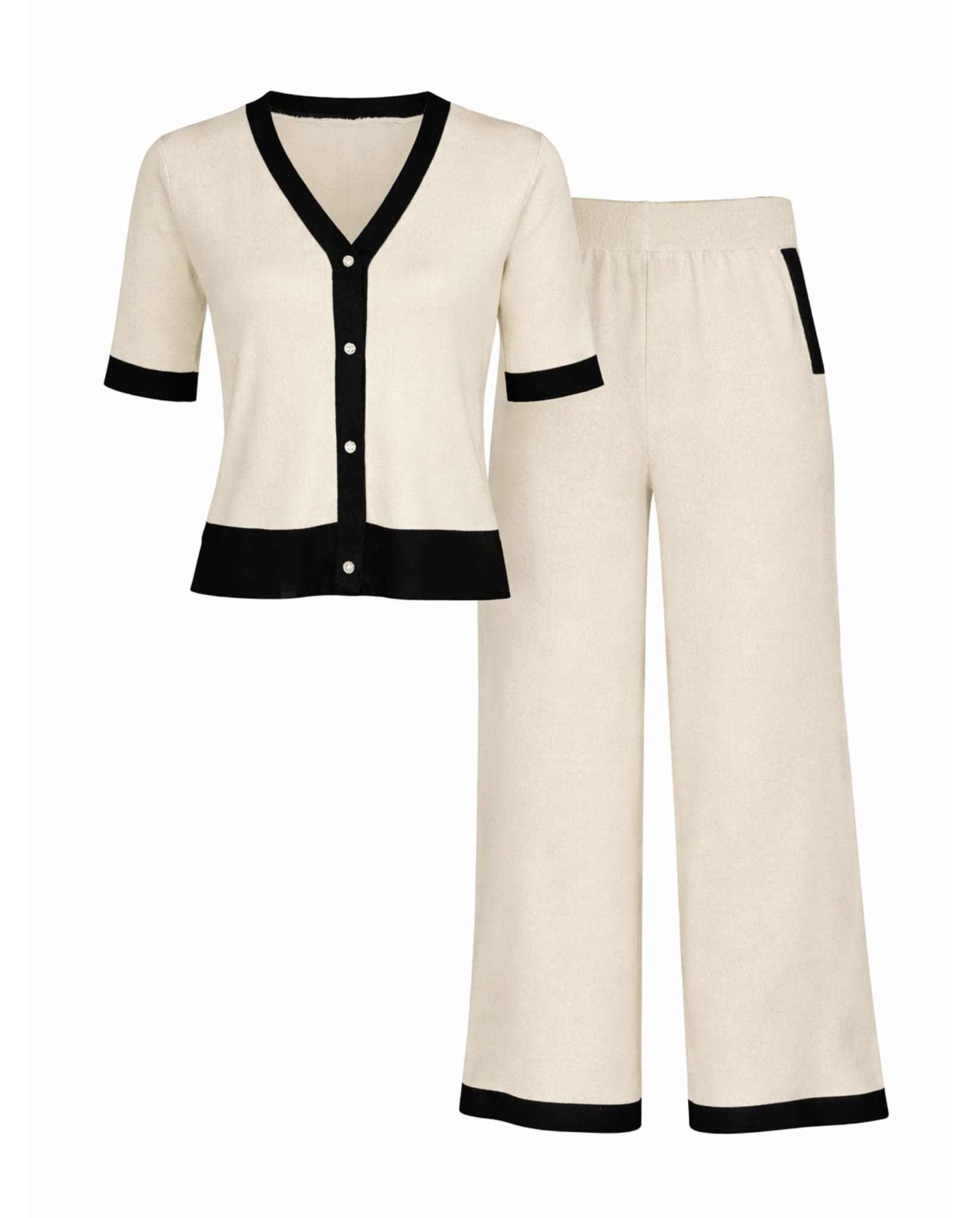 Short Sleeve Two-Piece Knitted Set Beige