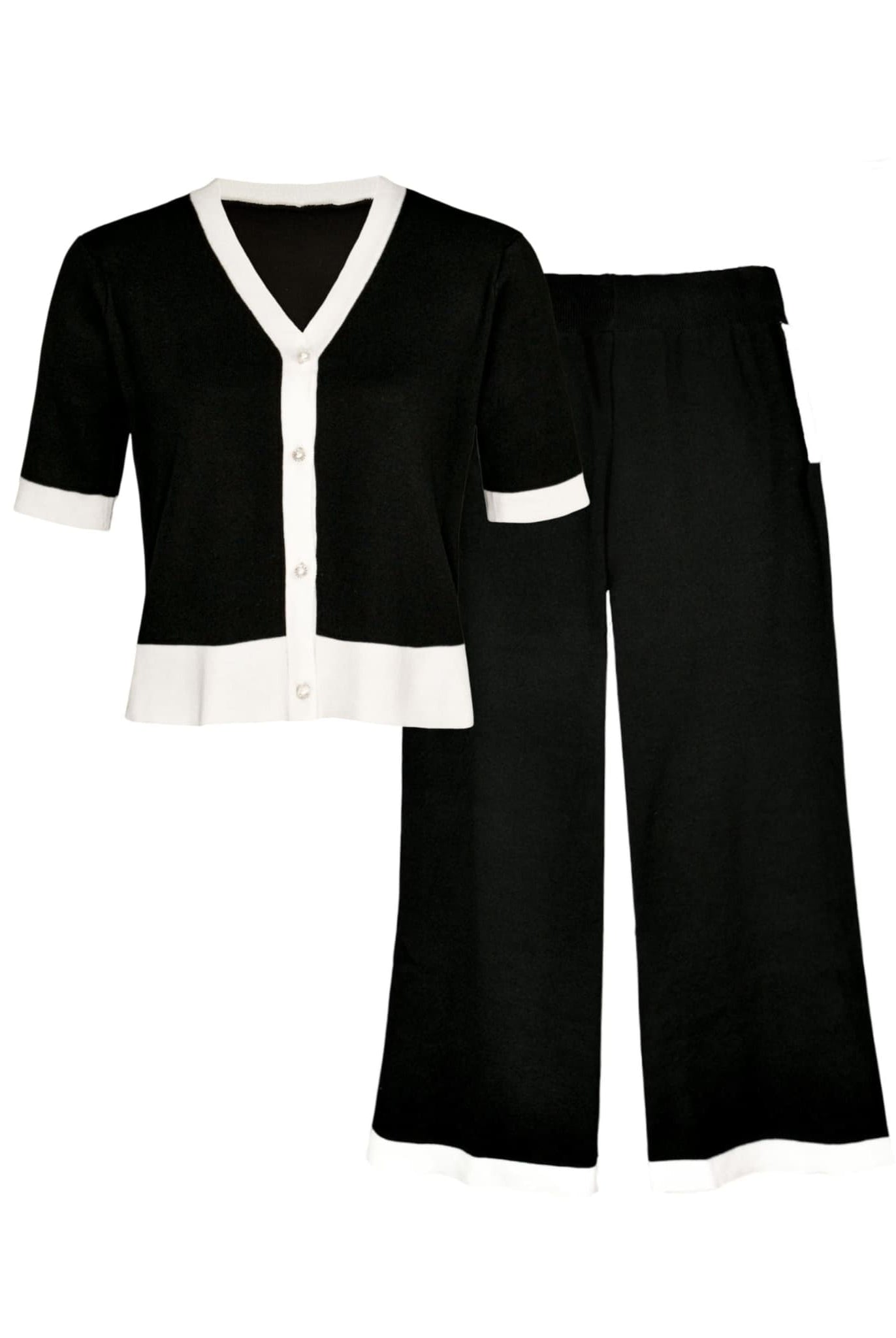 Short Sleeve Two-Piece Knitted Set Black