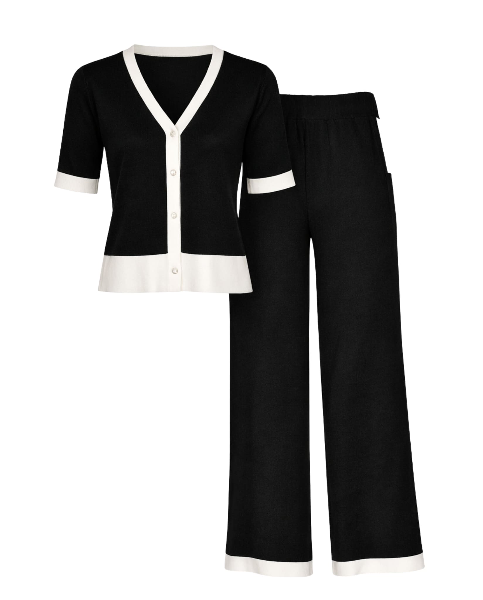 Short Sleeve Two-Piece Knitted Set Black