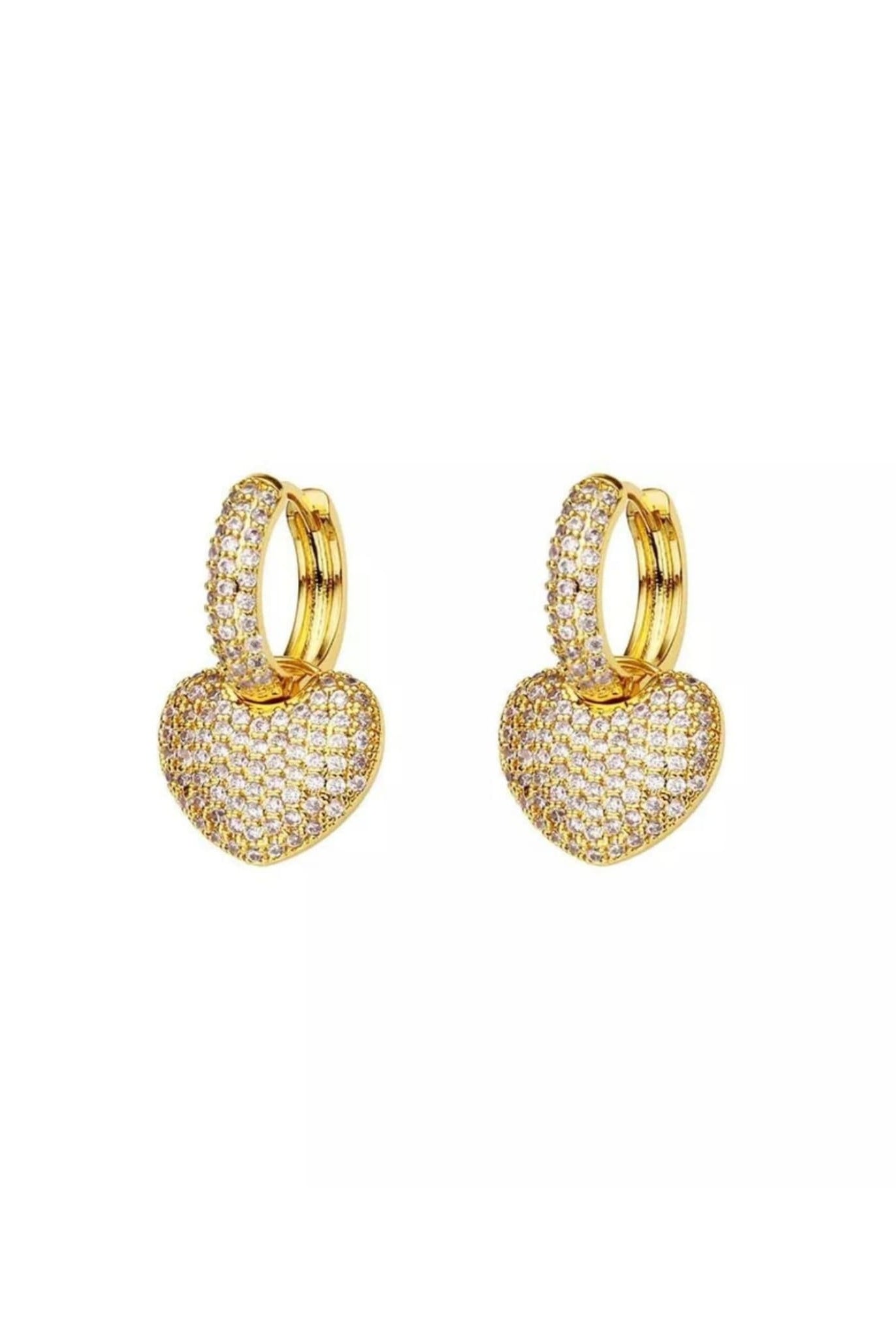 Sparkling Heart Earrings Gold