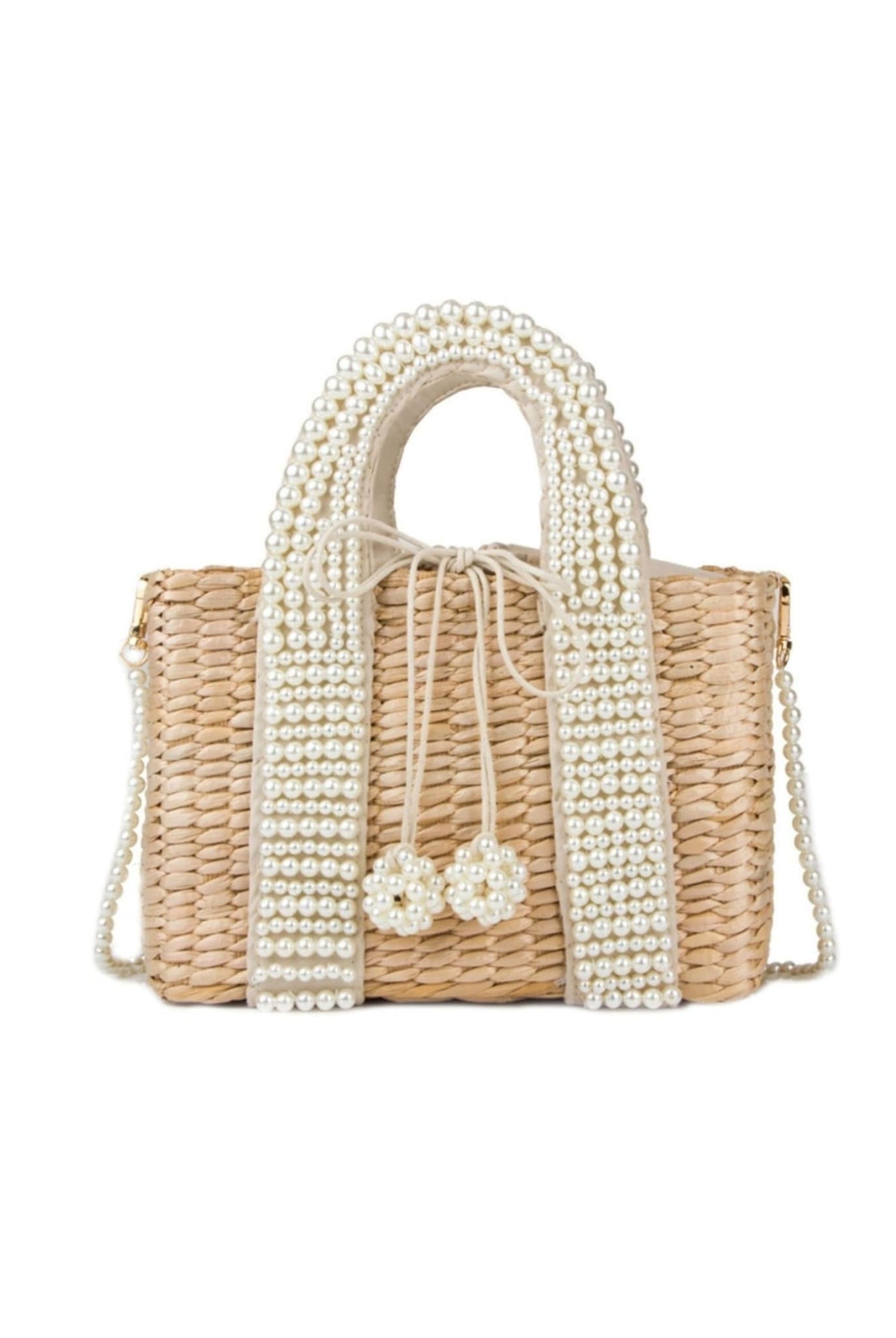 Straw Bag With Pearl Handles