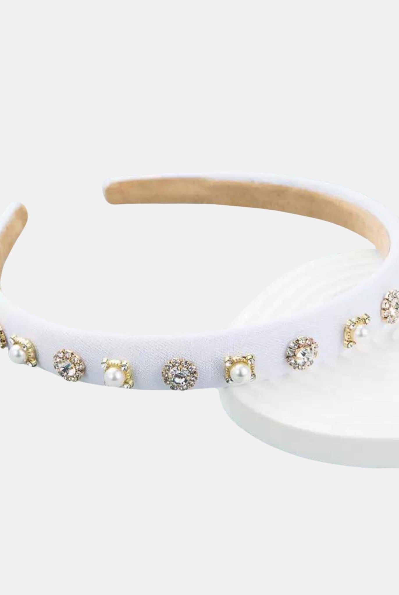 White Crystal & Pearl Decorated Hairband