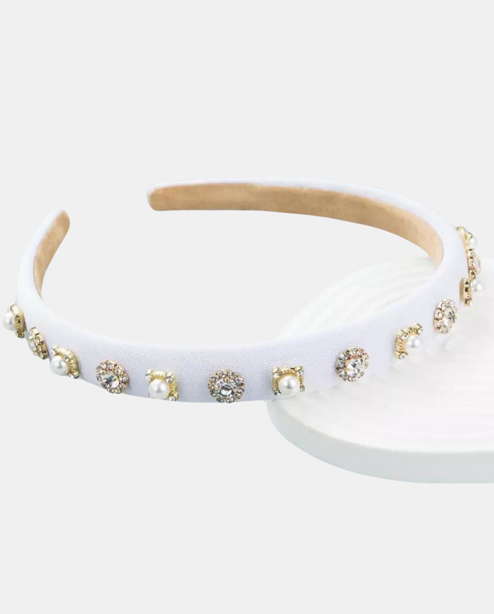 White Crystal & Pearl Decorated Hairband