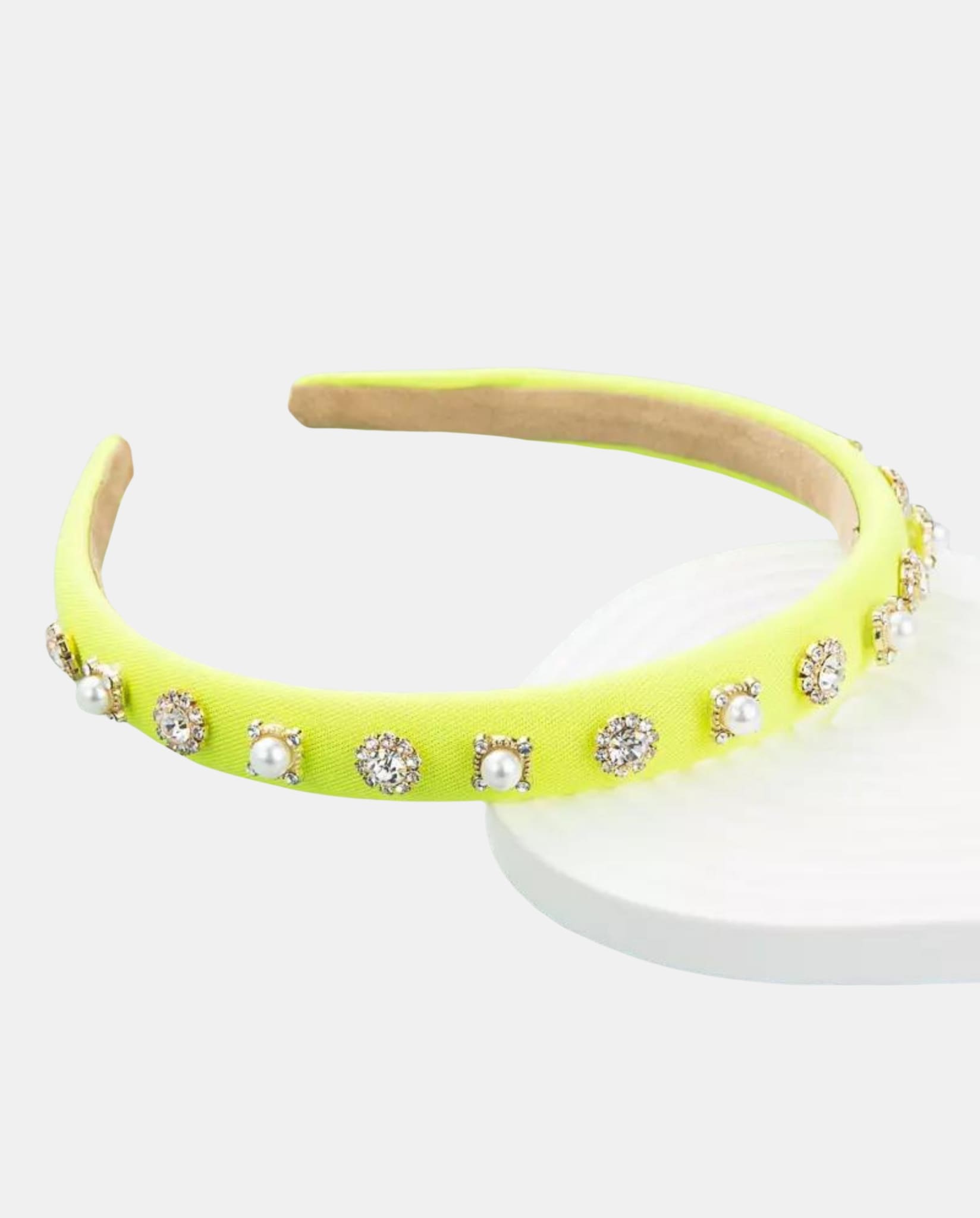 Yellow Crystal & Pearl Decorated Hairband