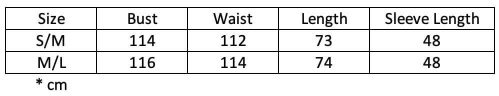 Contrast Trim Cardigan Size Chart