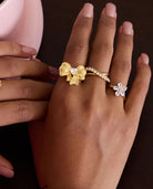 Gold-plated bow ring with sculpted finish and crystal detail – Adjustable Bow Ring