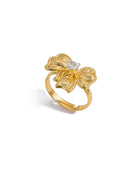Gold-plated ring with bow design and crystal center detail – Adjustable Bow Ring