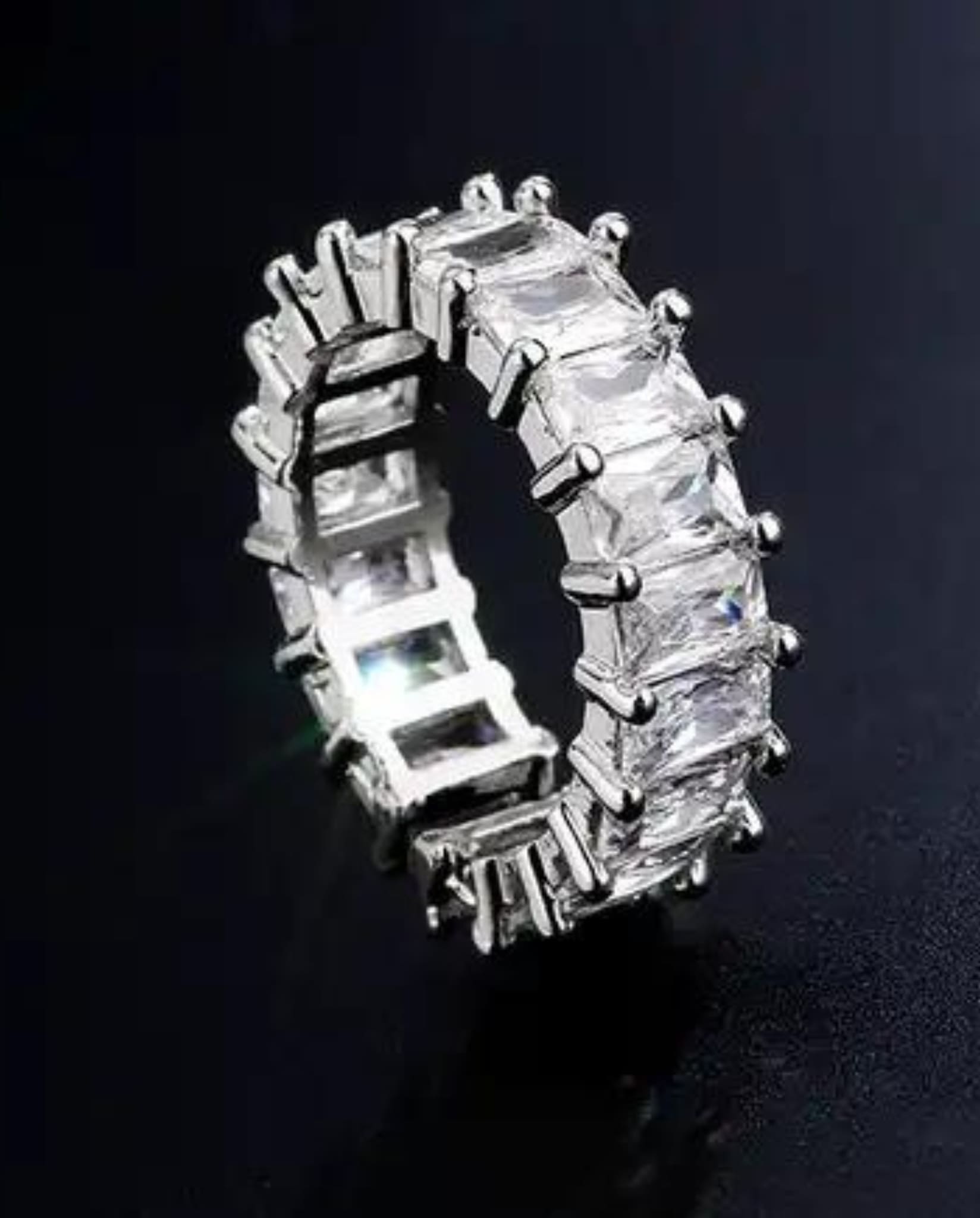 Adjustable Crystal Ring In Silver