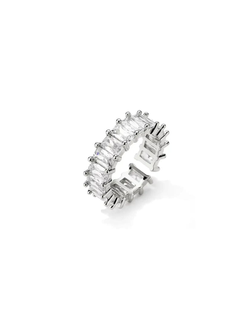 Adjustable Crystal Ring In Silver