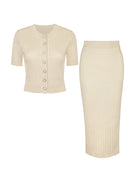 Beige Two-Piece Skirt Set