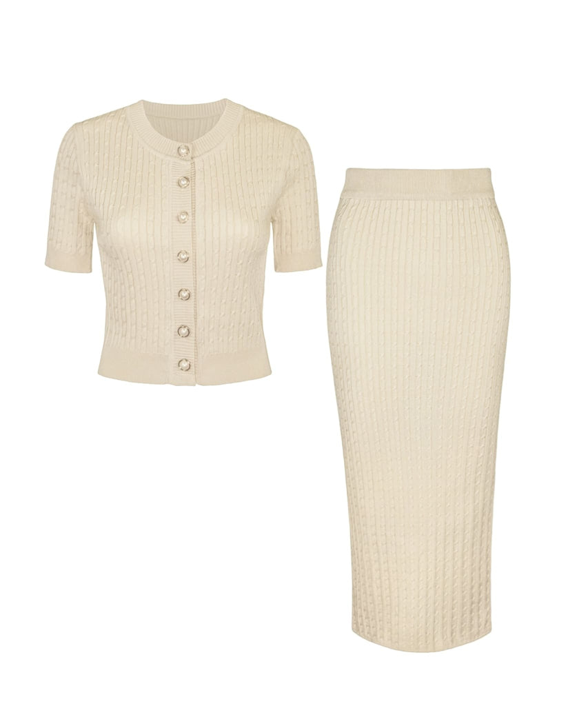 Beige Two-Piece Skirt Set